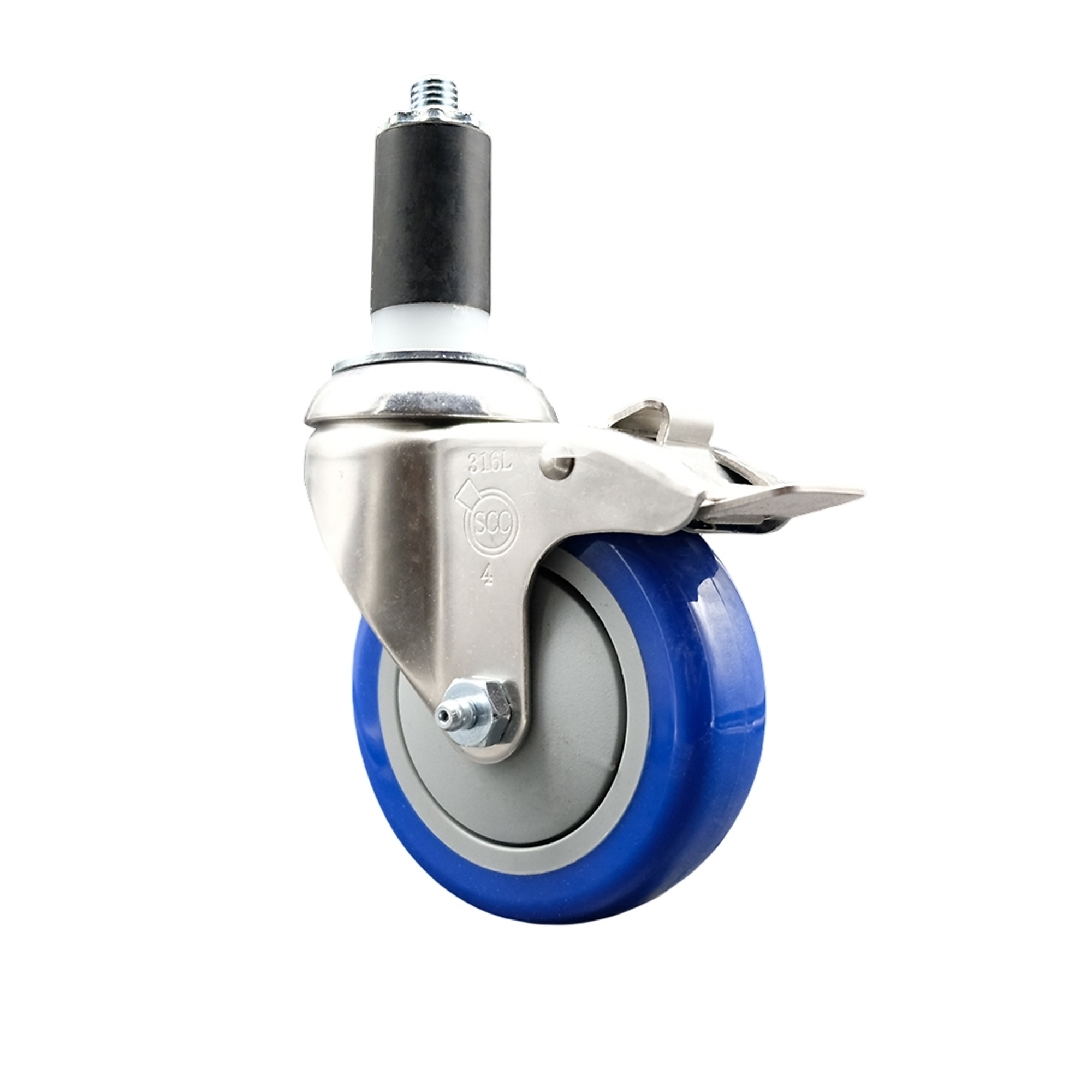 Service Caster, 4Inch x 1 1/4Inch Stem Caster, Wheel Diameter 4 in, Caster Type Swivel, Package (qty.) 1, Model SCC-SS316TTLEX20S414-PPUB-BLUE-138