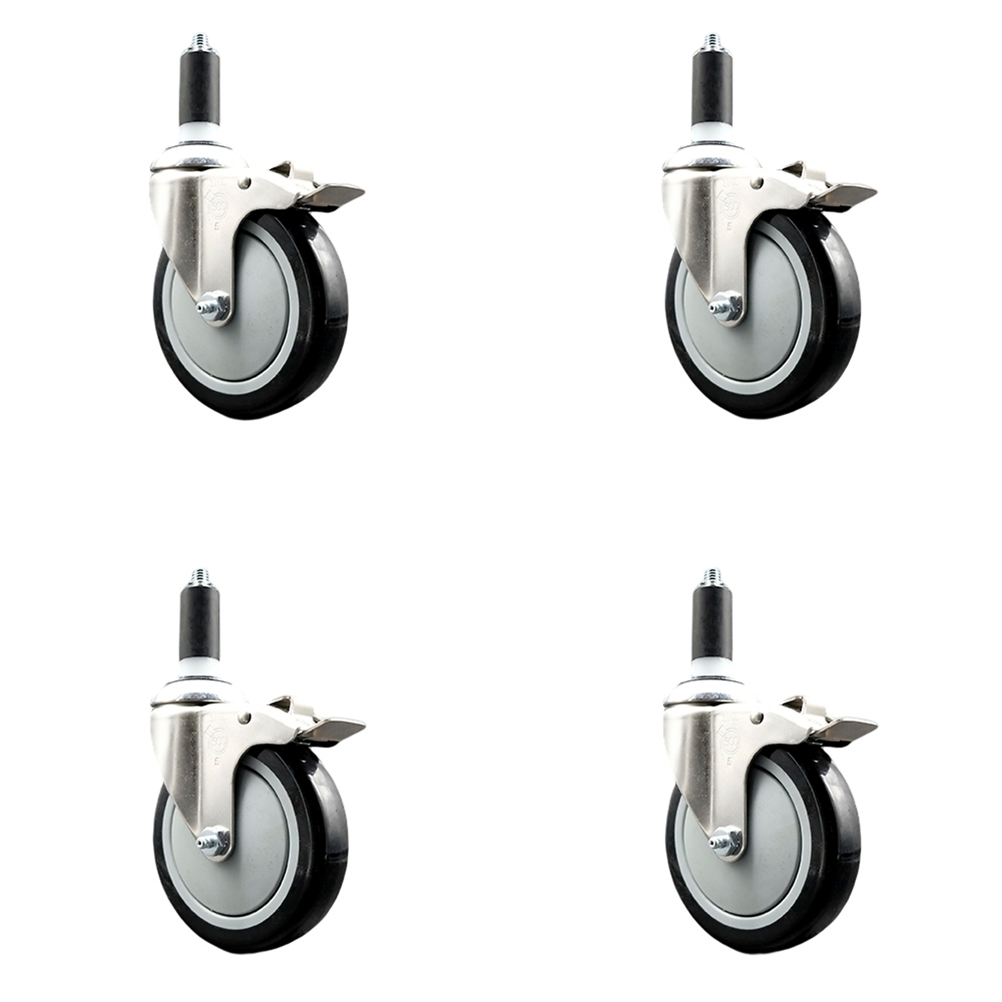 Service Caster, 5Inch x 1 1/4Inch Stem Casters, Wheel Diameter 5 in, Caster Type Swivel, Package (qty.) 4, Model SCC-SS316TTLEX20S514-PPUB-BLK-138-4