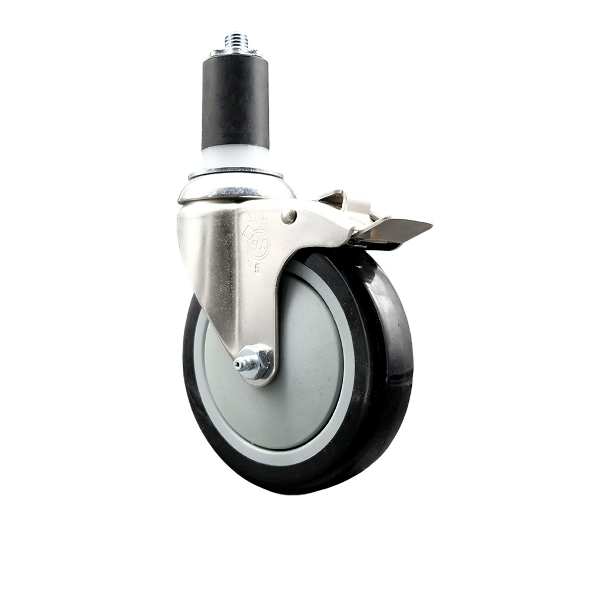 Service Caster, 5Inch x 1 1/4Inch Stem Caster, Wheel Diameter 5 in, Caster Type Swivel, Package (qty.) 1, Model SCC-SS316TTLEX20S514-PPUB-BLK-112