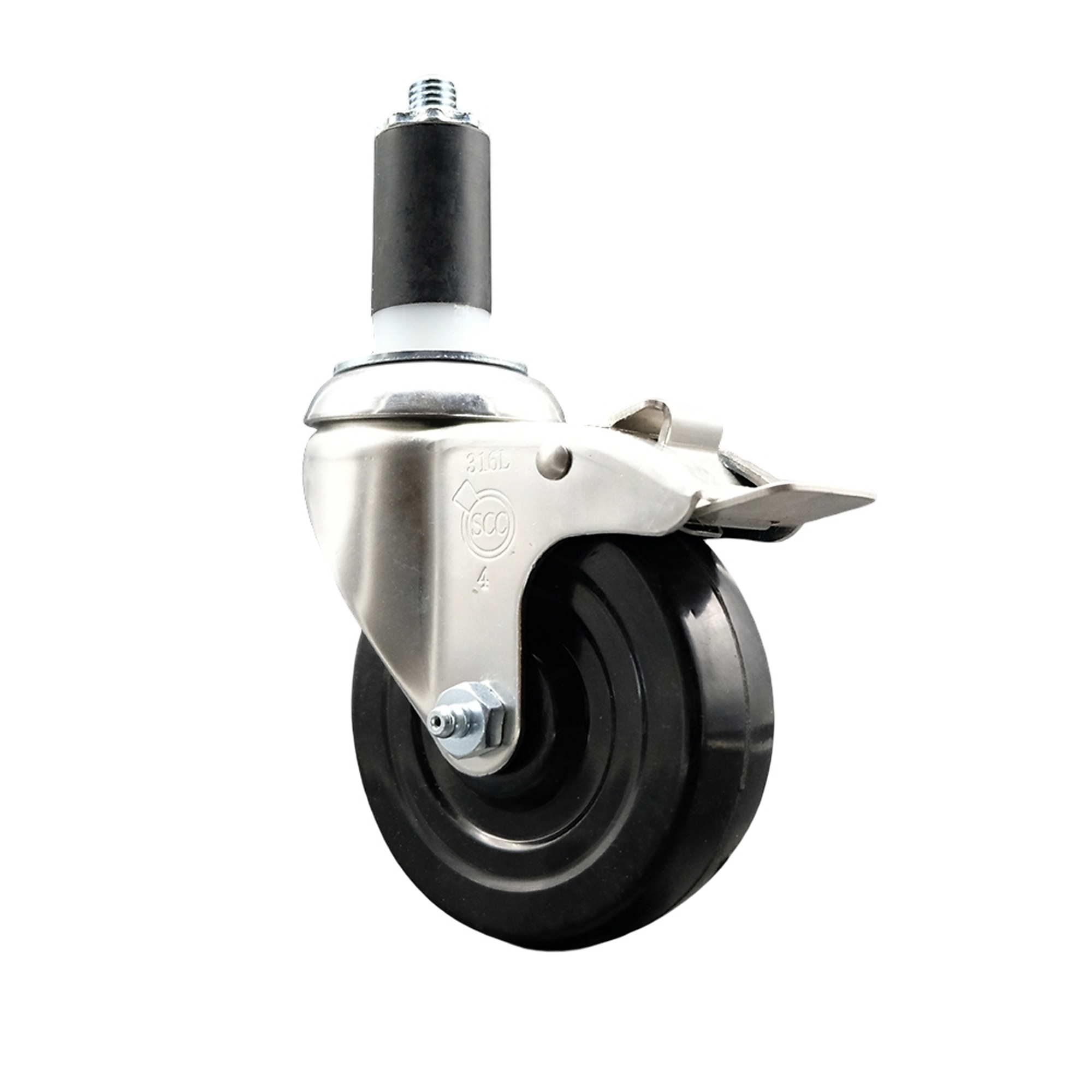 Service Caster, 4Inch x 1 1/4Inch Stem Caster, Wheel Diameter 4 in, Caster Type Swivel, Package (qty.) 1, Model SCC-SS316TTLEX20S414-SRS-114