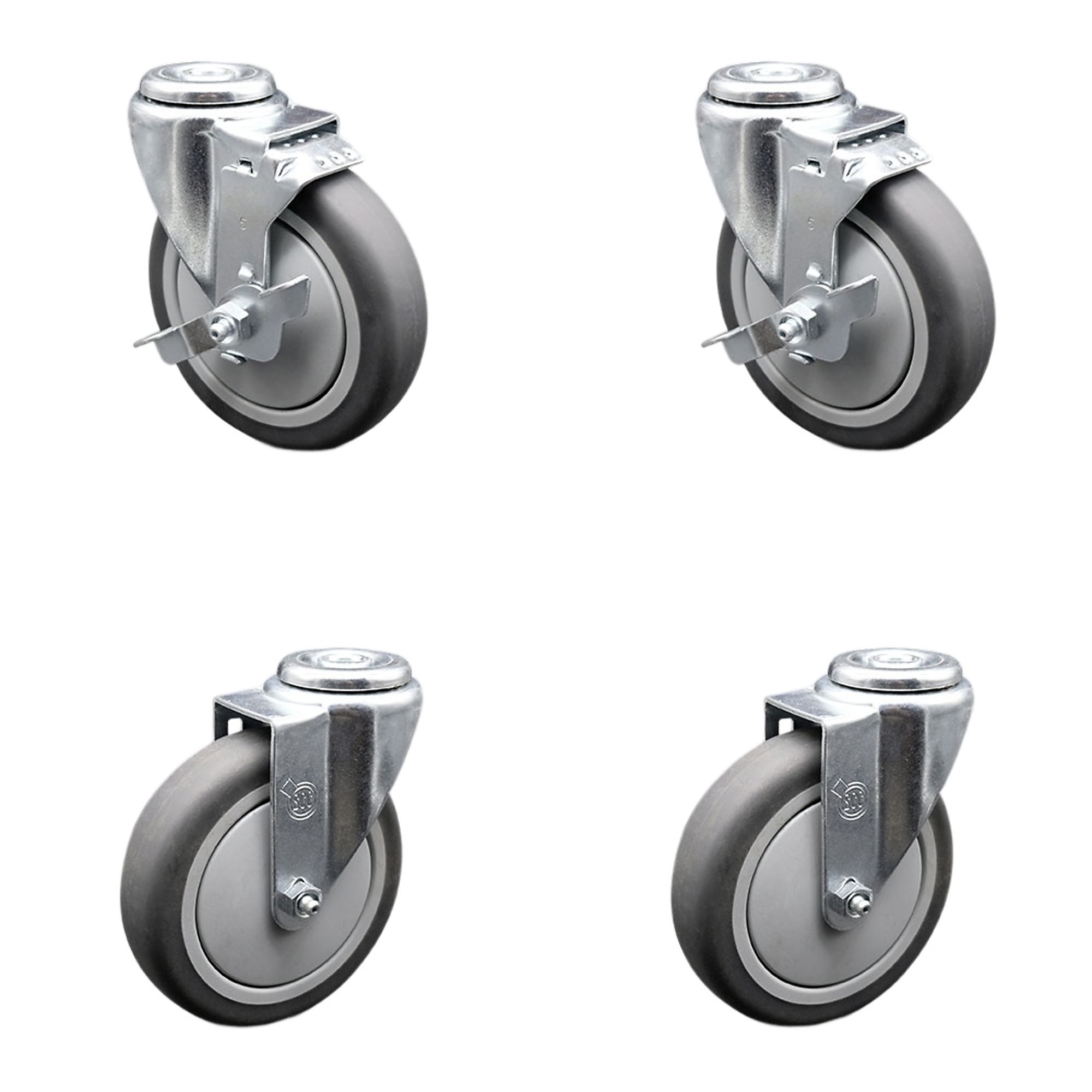 Service Caster, 5Inch x 1 1/4Inch Stem Casters, Wheel Diameter 5 in, Caster Type Swivel, Package (qty.) 4, Model SCC-SSBH20S514-TPRB-2-TLB-2