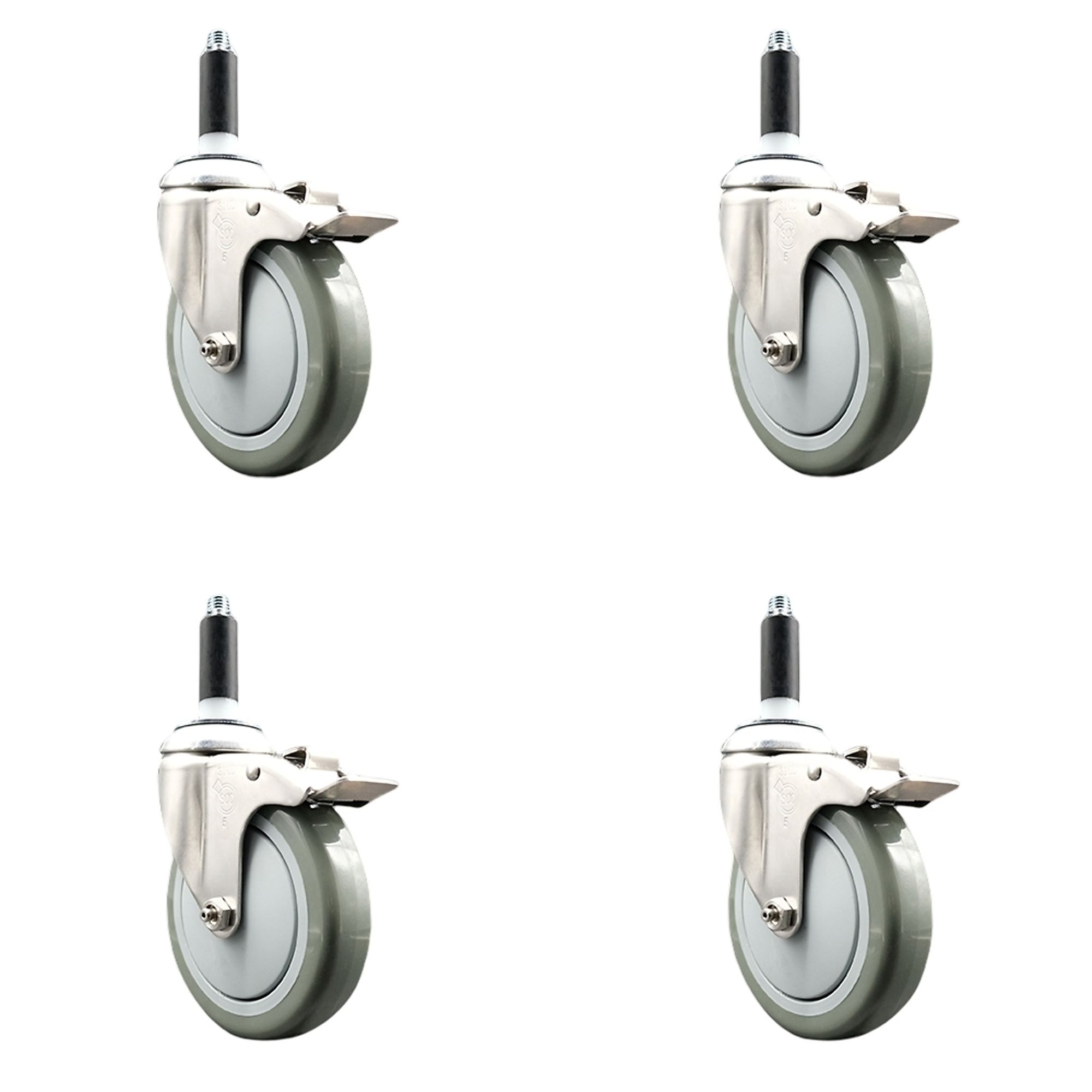 Service Caster, 5Inch x 1 1/4Inch Stem Casters, Wheel Diameter 5 in, Caster Type Swivel, Package (qty.) 4, Model SCC-SS316TTLEX20S514-PPUB-34-4