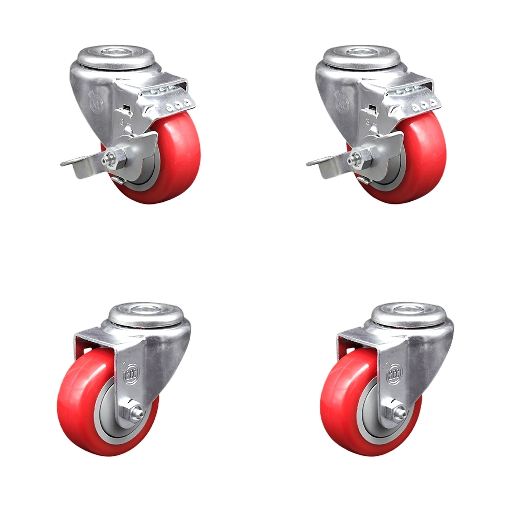 Service Caster, 3Inch x 1 1/4Inch Stem Casters, Wheel Diameter 3 in, Caster Type Swivel, Package (qty.) 4, Model SCC-SSBH20S314-PPUB-RED-TLB-2-S-2