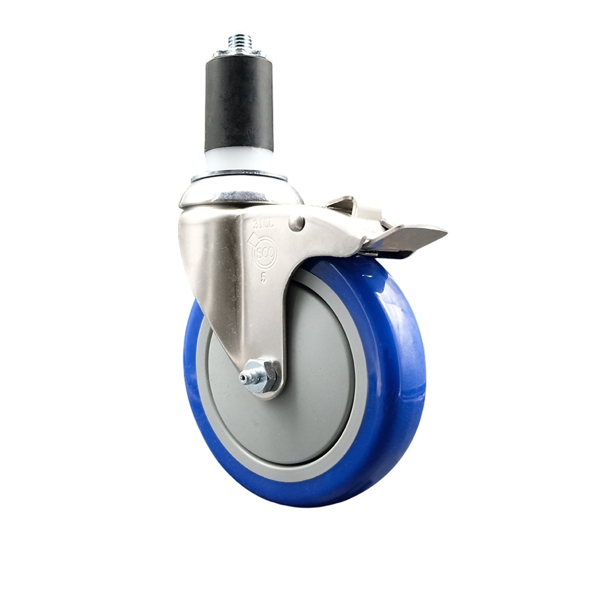 Service Caster, 5Inch x 1 1/4Inch Stem Caster, Wheel Diameter 5 in, Caster Type Swivel, Package (qty.) 1, Model SCC-SS316TTLEX20S514-PPUB-BLUE-112