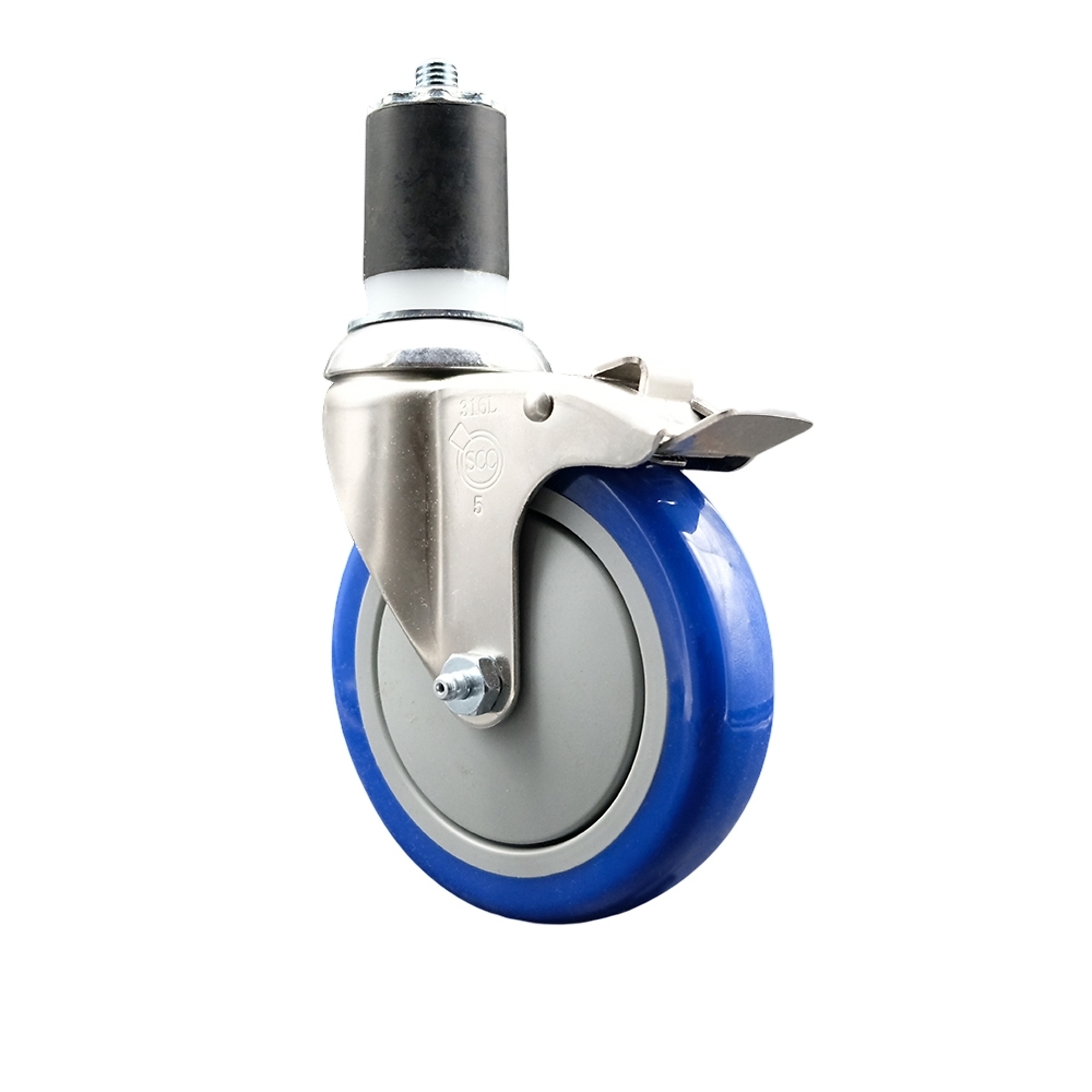 Service Caster, 5Inch x 1 1/4Inch Stem Caster, Wheel Diameter 5 in, Caster Type Swivel, Package (qty.) 1, Model SCC-SS316TTLEX20S514-PPUB-BLUE-134