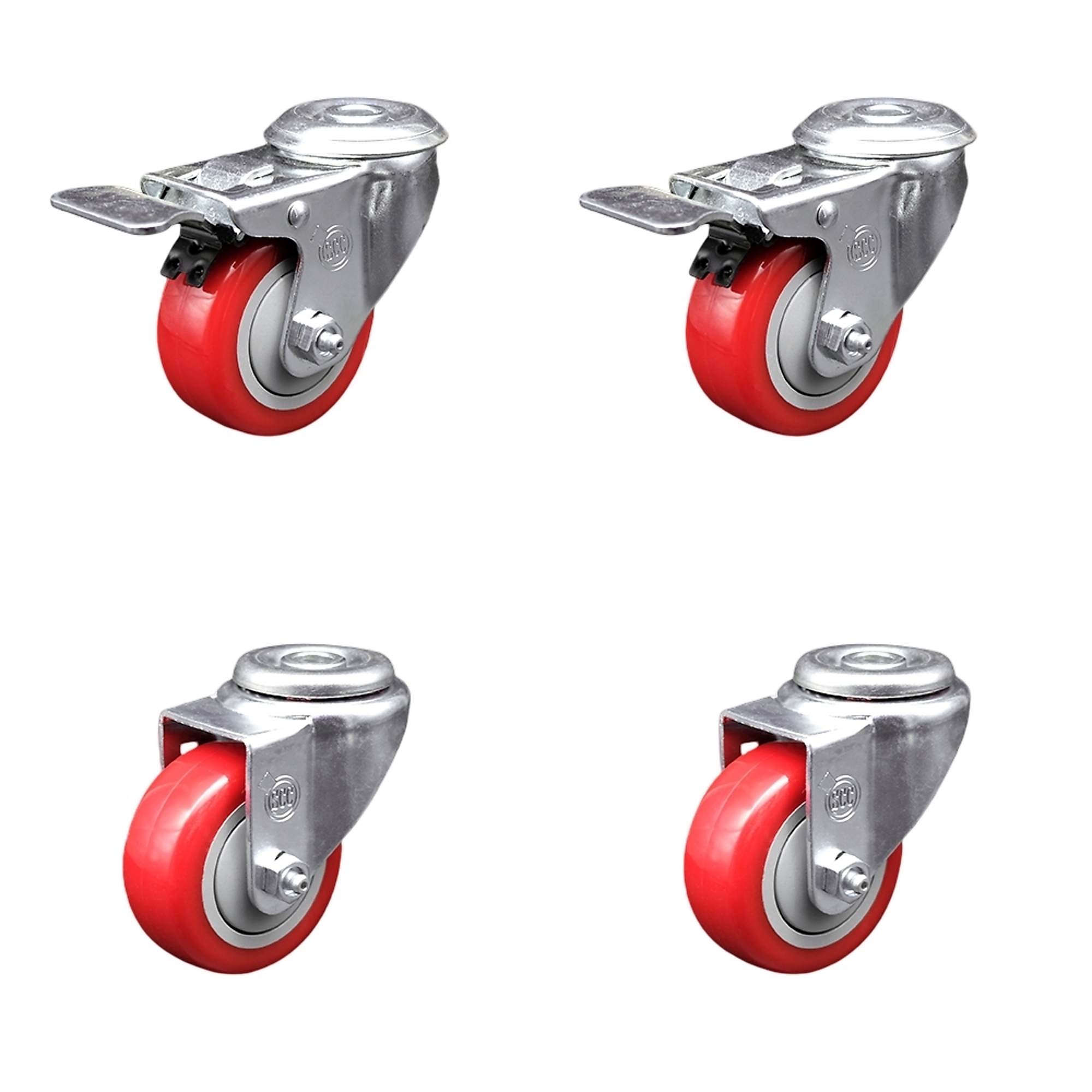 Service Caster, 3Inch x 1 1/4Inch Stem Casters, Wheel Diameter 3 in, Caster Type Swivel, Package (qty.) 4, Model SCC-SSBHTTL20S314-PPUB-RED-2-S-2