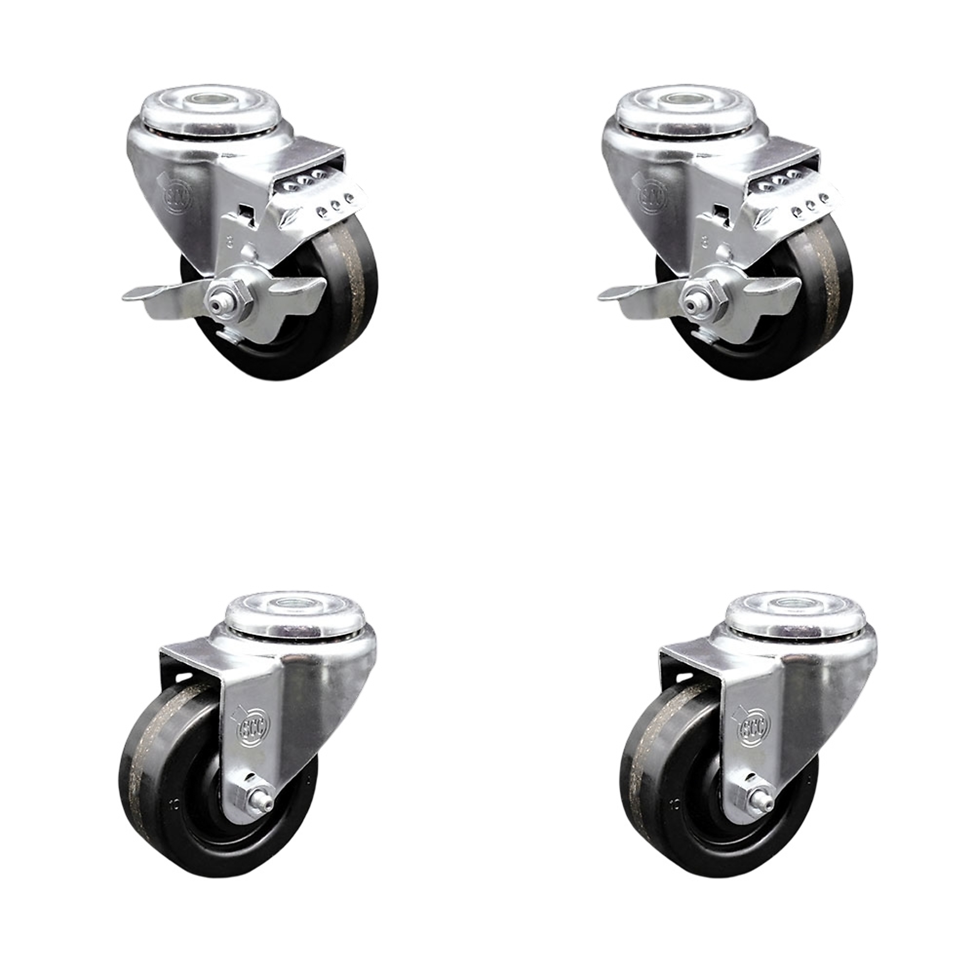 Service Caster, 3Inch x 1 1/4Inch Stem Casters, Wheel Diameter 3 in, Caster Type Swivel, Package (qty.) 4, Model SCC-SSBH20S314-PHS-2-TLB-2