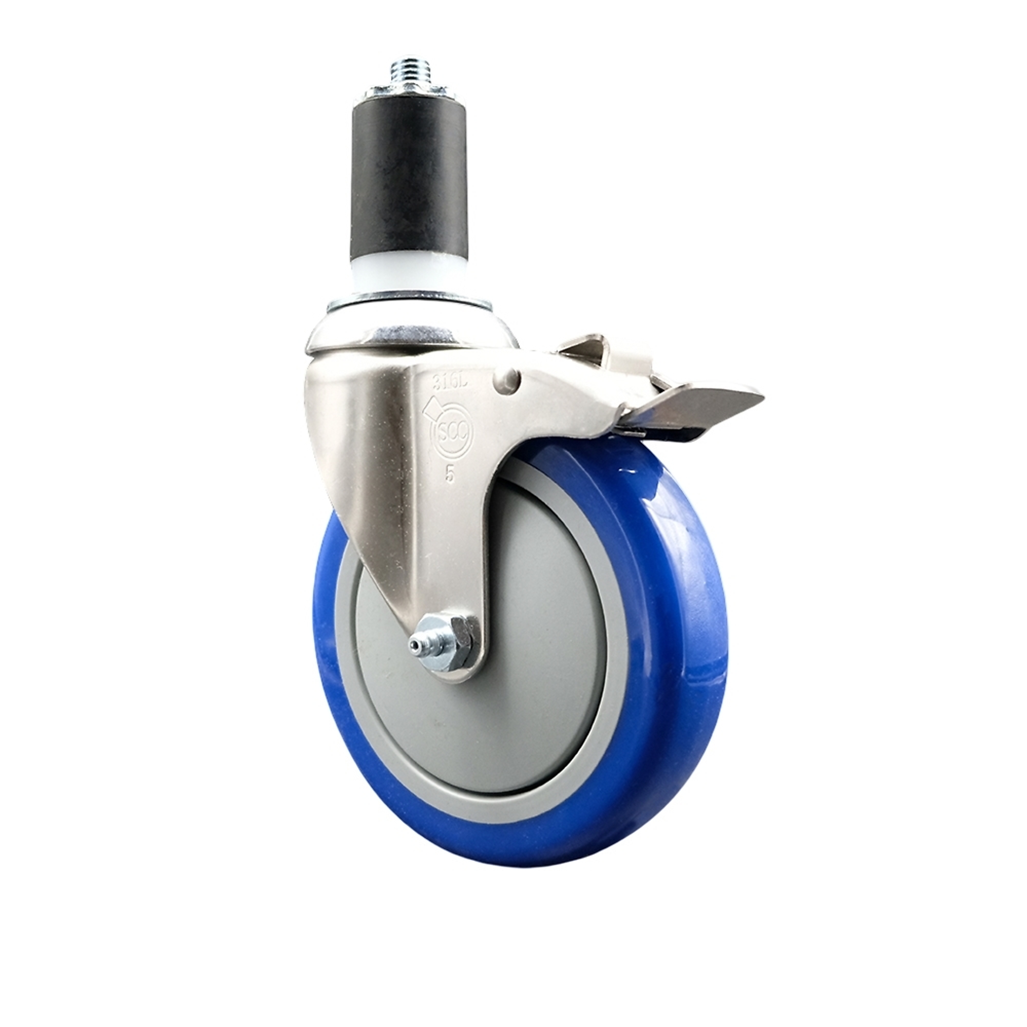 Service Caster, 5Inch x 1 1/4Inch Stem Caster, Wheel Diameter 5 in, Caster Type Swivel, Package (qty.) 1, Model SCC-SS316TTLEX20S514-PPUB-BLUE-158