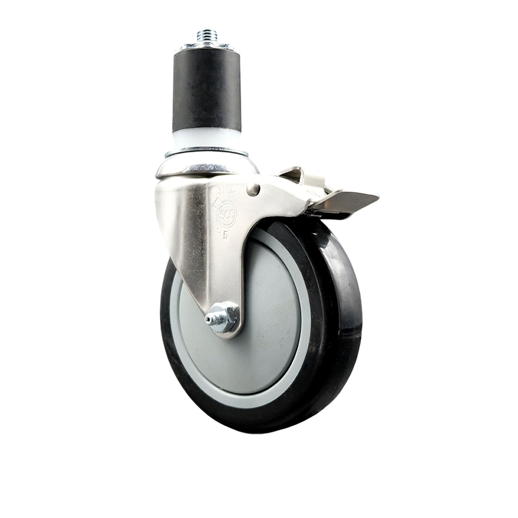 Service Caster, 5Inch x 1 1/4Inch Stem Caster, Wheel Diameter 5 in, Caster Type Swivel, Package (qty.) 1, Model SCC-SS316TTLEX20S514-PPUB-BLK-134