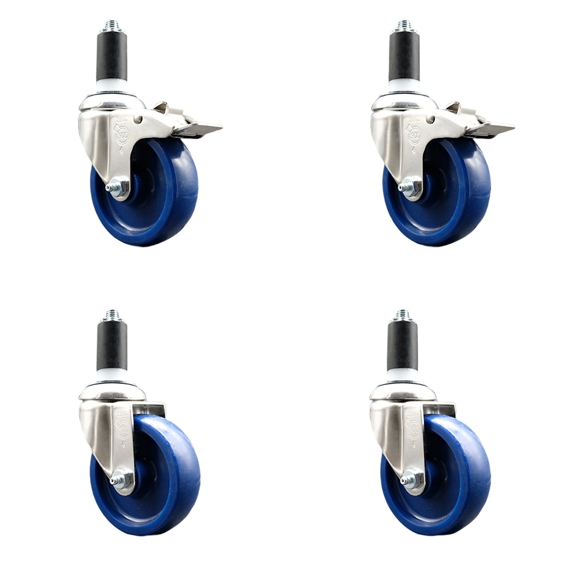 Service Caster, 4Inch x 1 1/4Inch Stem Casters, Wheel Diameter 4 in, Caster Type Swivel, Package (qty.) 4, Model SCC-SS316TTLEX20S414-SPUS-2-S-2-114