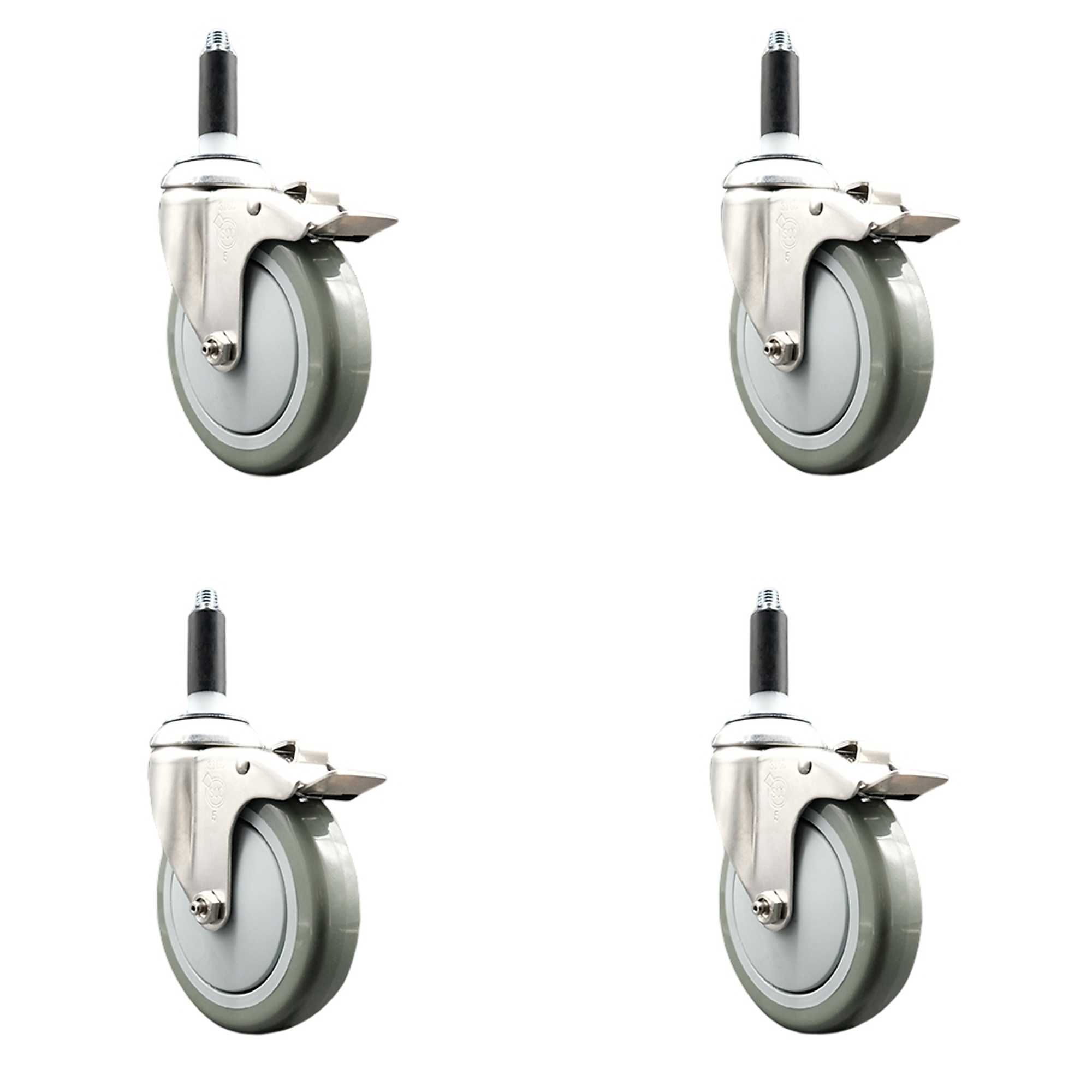 Service Caster, 5Inch x 1 1/4Inch Stem Casters, Wheel Diameter 5 in, Caster Type Swivel, Package (qty.) 4, Model SCC-SS316TTLEX20S514-PPUB-78-4