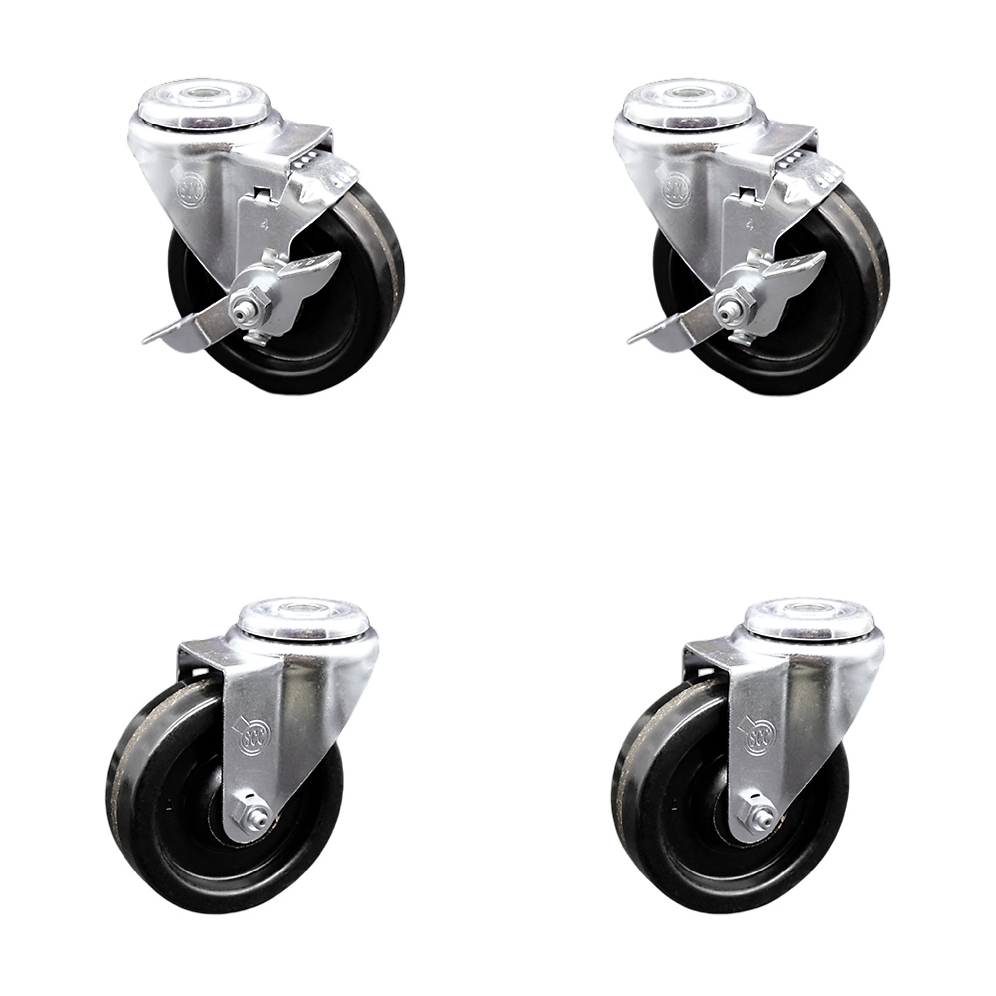 Service Caster, 4Inch x 1 1/4Inch Stem Casters, Wheel Diameter 4 in, Caster Type Swivel, Package (qty.) 4, Model SCC-SSBH20S414-PHS-2-TLB-2