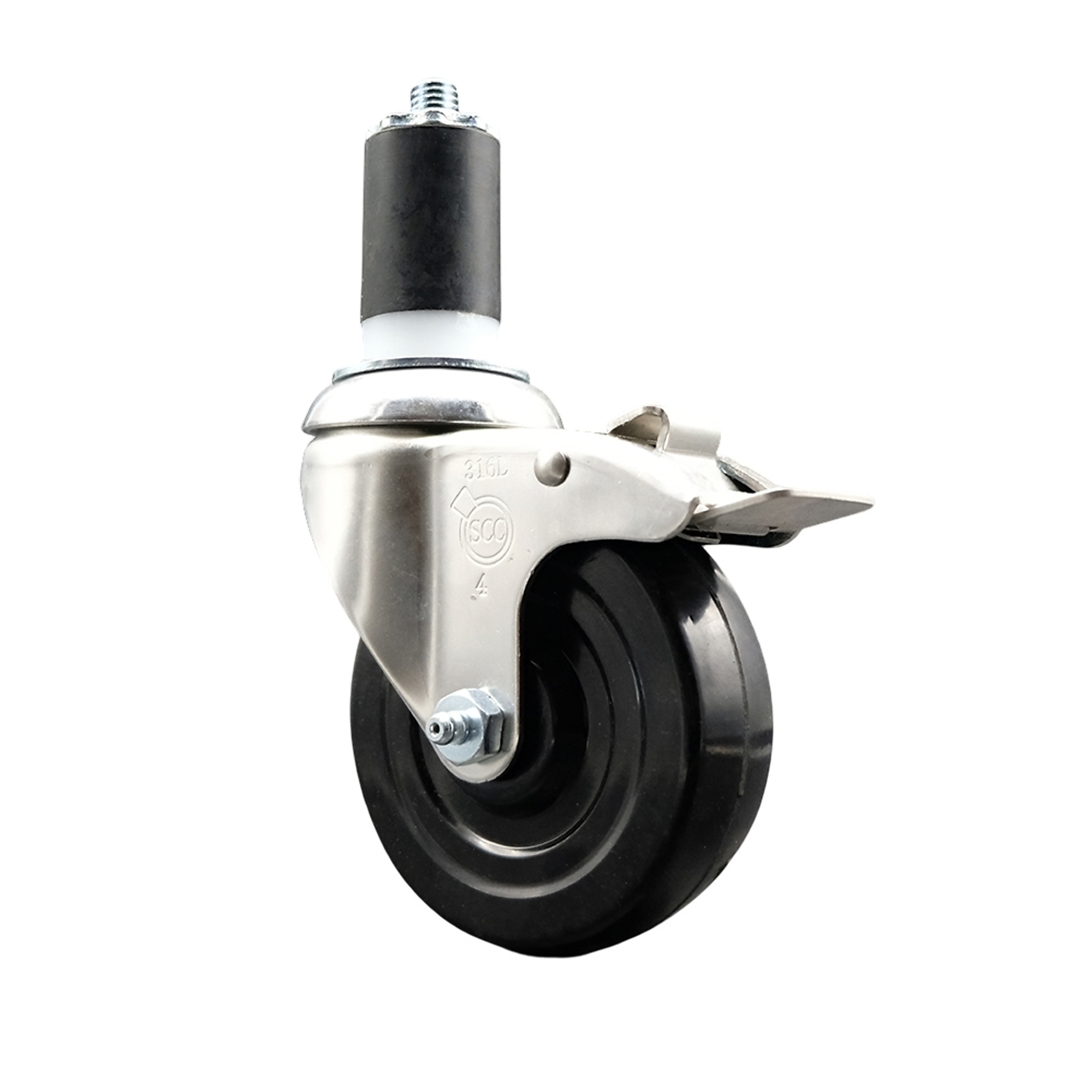 Service Caster, 4Inch x 1 1/4Inch Stem Caster, Wheel Diameter 4 in, Caster Type Swivel, Package (qty.) 1, Model SCC-SS316TTLEX20S414-HRS-112