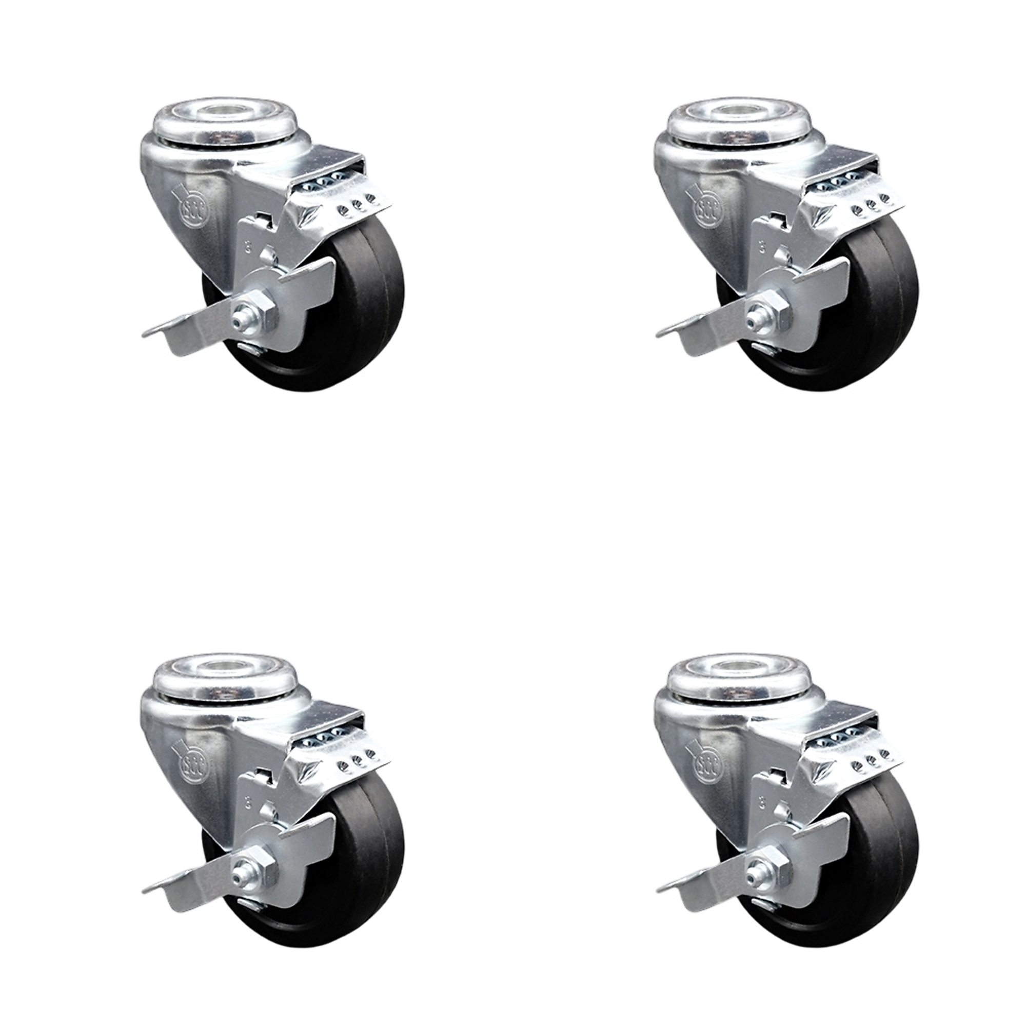 Service Caster, 3Inch x 1 1/4Inch Stem Casters, Wheel Diameter 3 in, Caster Type Swivel, Package (qty.) 4, Model SCC-SSBH20S314-SRS-TLB-4