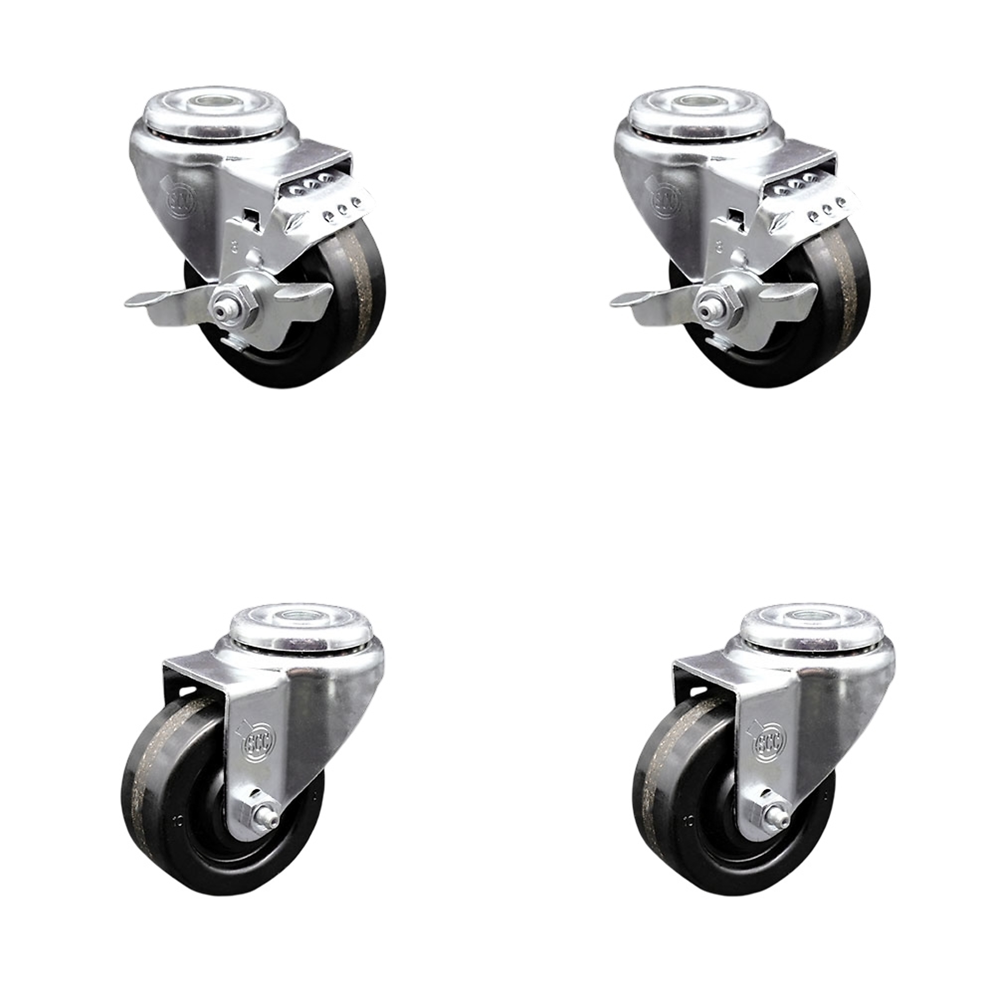 Service Caster, 3 1/2Inch x 1 1/4Inch Stem Casters, Wheel Diameter 3.5 in, Caster Type Swivel, Package (qty.) 4, Model SCC-SSBH20S3514-PHS-2-TLB-2