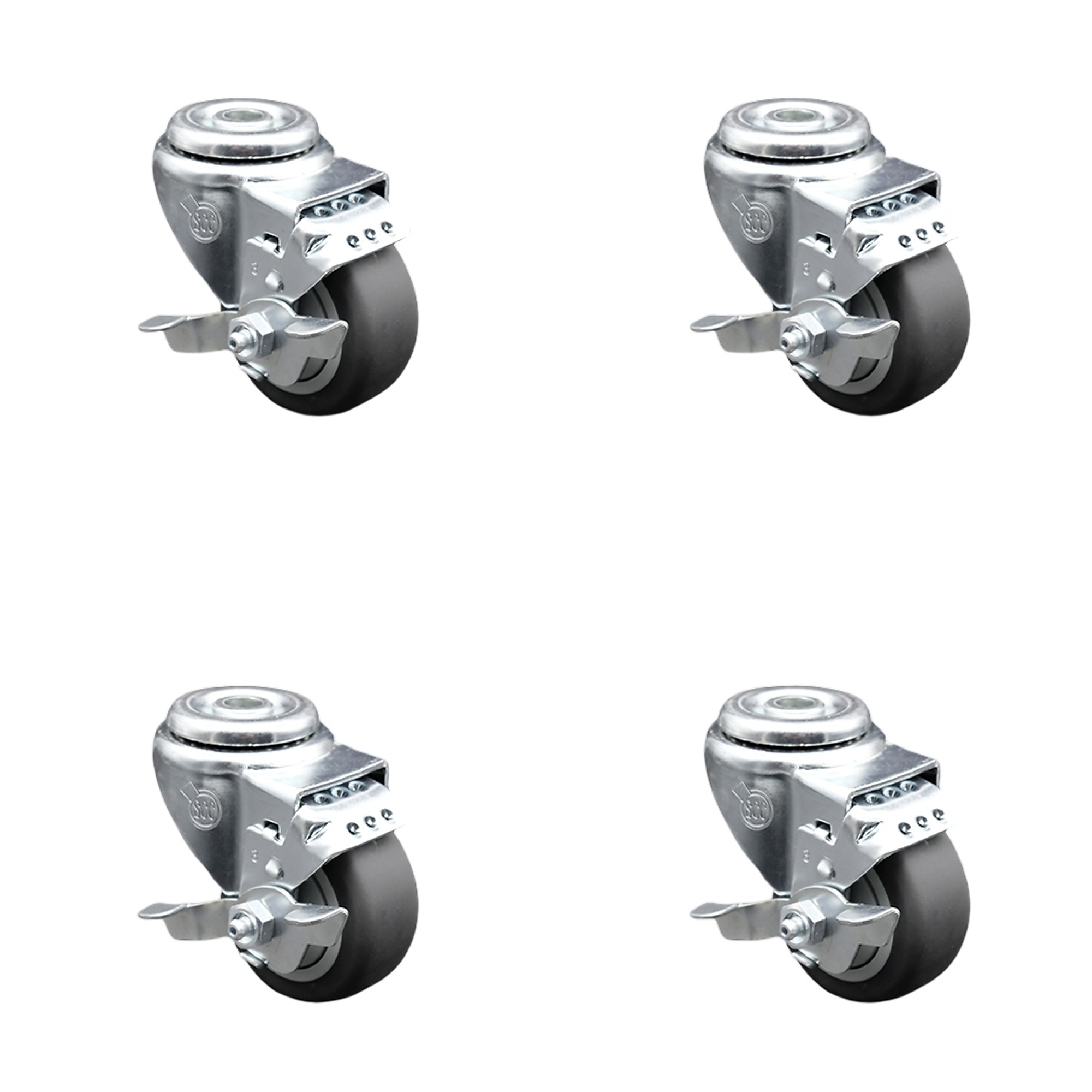 Service Caster, 3Inch x 1 1/4Inch Stem Casters, Wheel Diameter 3 in, Caster Type Swivel, Package (qty.) 4, Model SCC-SSBH20S314-TPRB-TLB-4