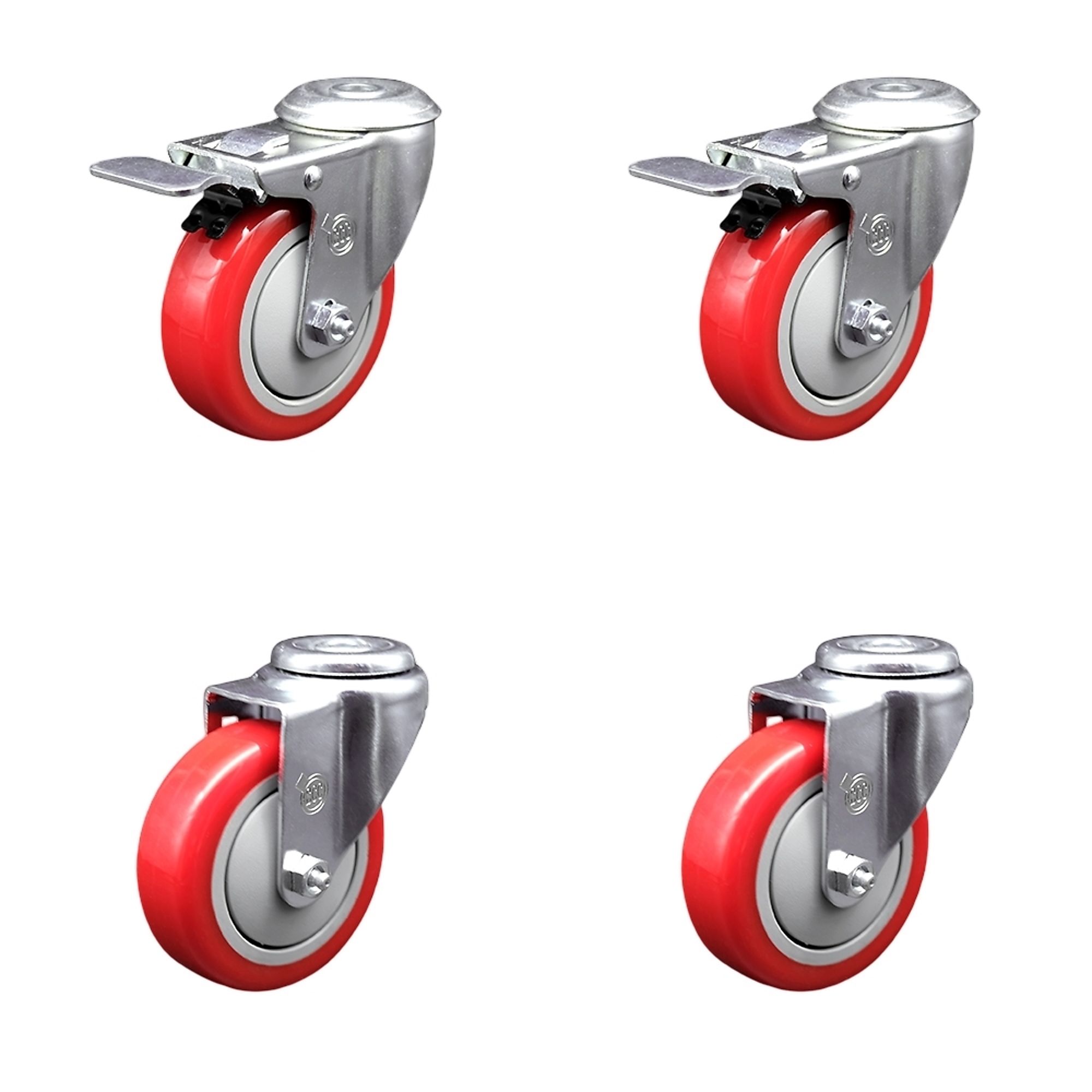 Service Caster, 4Inch x 1 1/4Inch Stem Casters, Wheel Diameter 4 in, Caster Type Swivel, Package (qty.) 4, Model SCC-SSBHTTL20S414-PPUB-RED-2-S-2