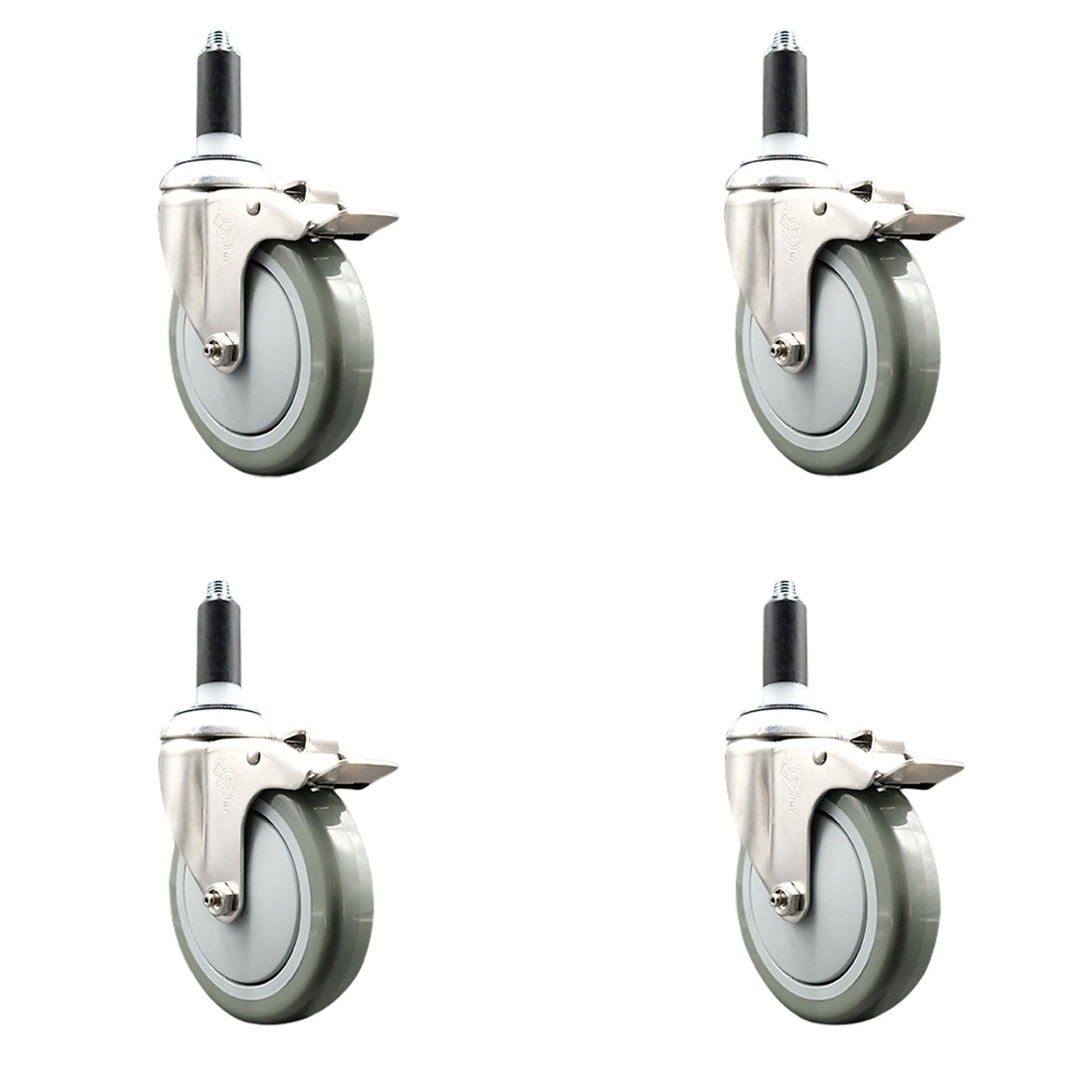 Service Caster, 5Inch x 1 1/4Inch Stem Casters, Wheel Diameter 5 in, Caster Type Swivel, Package (qty.) 4, Model SCC-SS316TTLEX20S514-PPUB-1-4