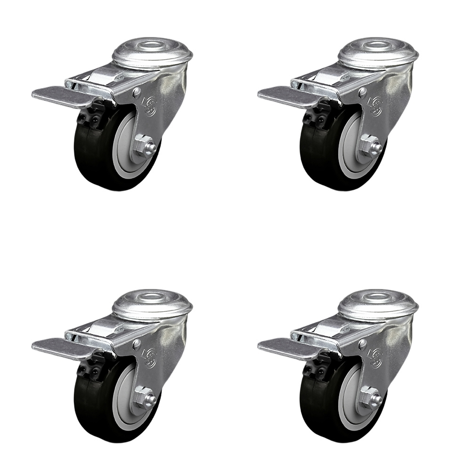 Service Caster, 3Inch x 1 1/4Inch Stem Casters, Wheel Diameter 3 in, Caster Type Swivel, Package (qty.) 4, Model SCC-SSBHTTL20S314-PPUB-BLK-4