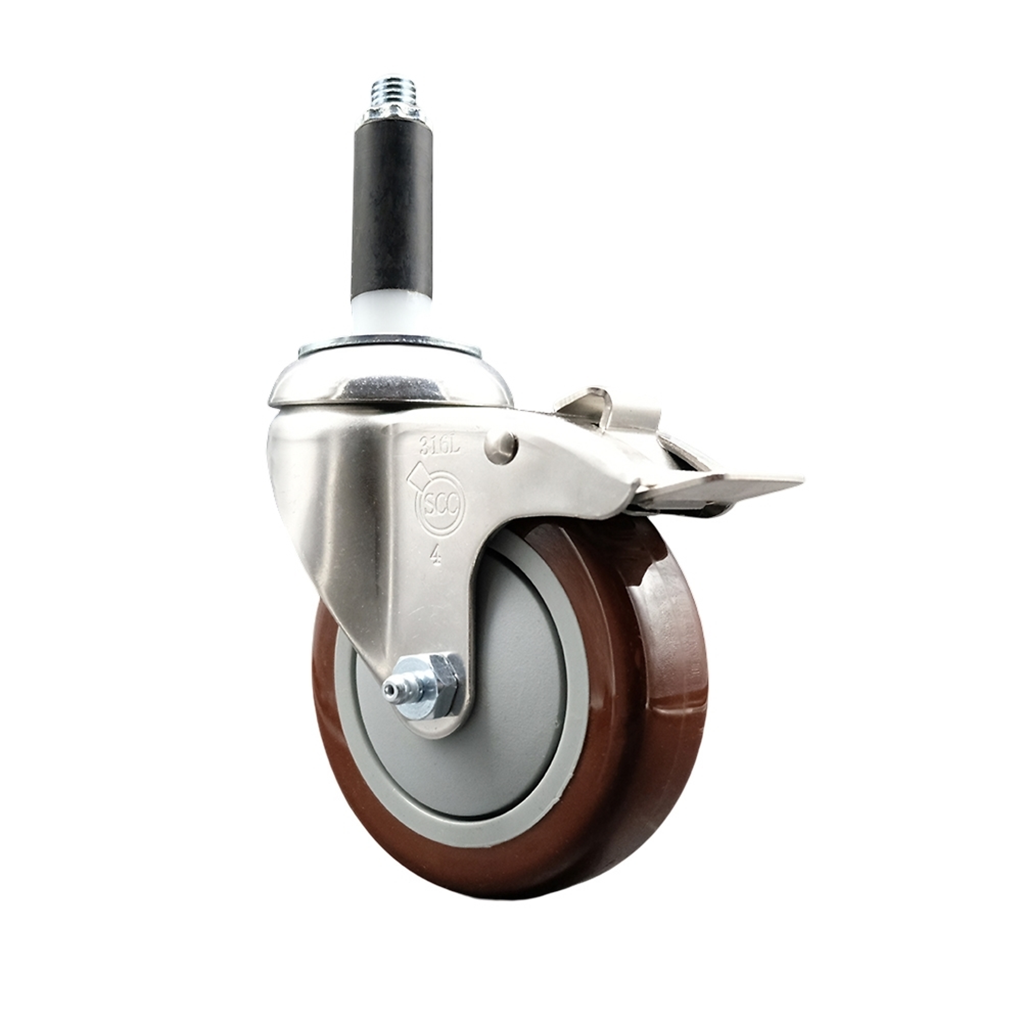 Service Caster, 4Inch x 1 1/4Inch Stem Caster, Wheel Diameter 4 in, Caster Type Swivel, Package (qty.) 1, Model SCC-SS316TTLEX20S414-PPUB-MRN-34