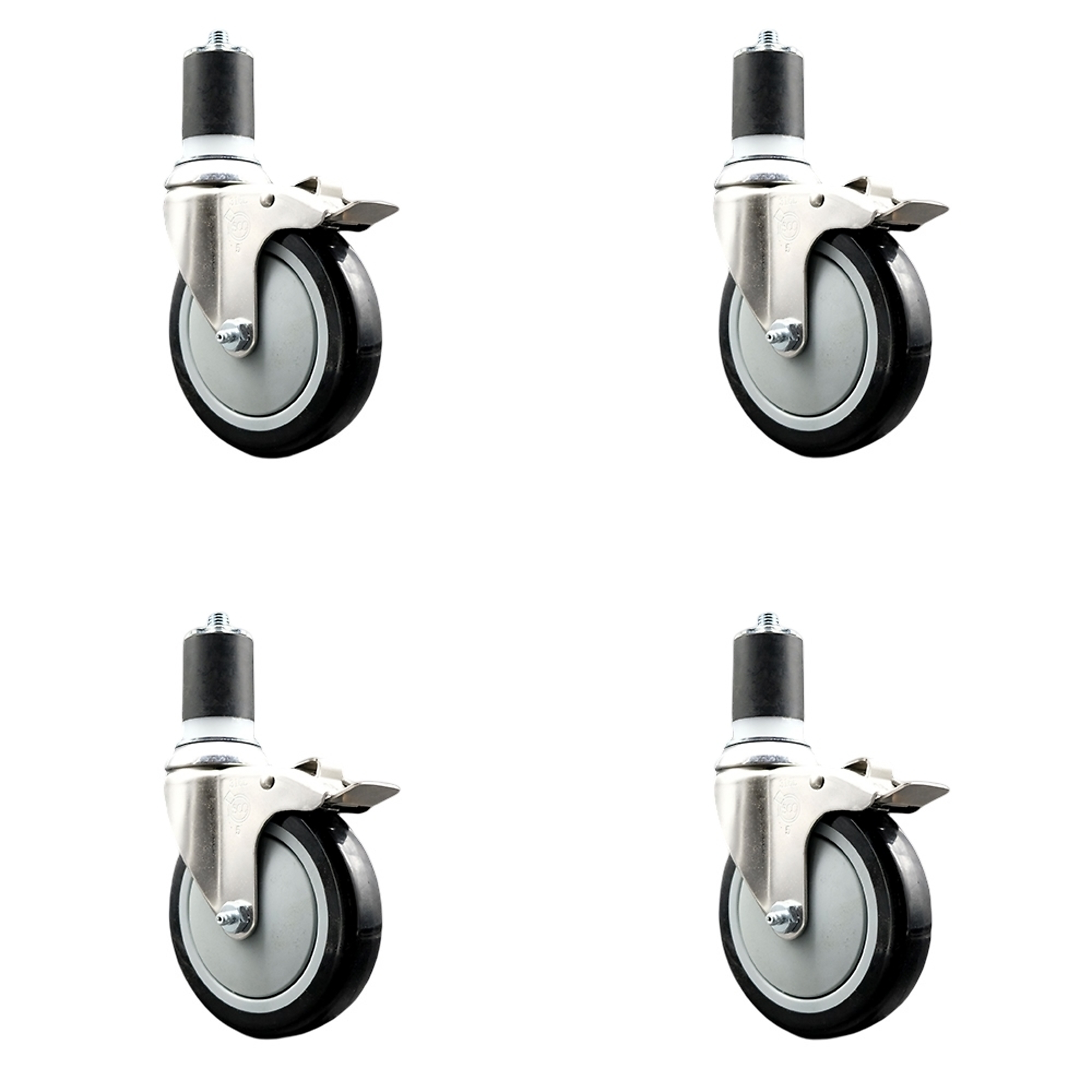 Service Caster, 5Inch x 1 1/4Inch Stem Casters, Wheel Diameter 5 in, Caster Type Swivel, Package (qty.) 4, Model SCC-SS316TTLEX20S514-PPUB-BLK-178-4