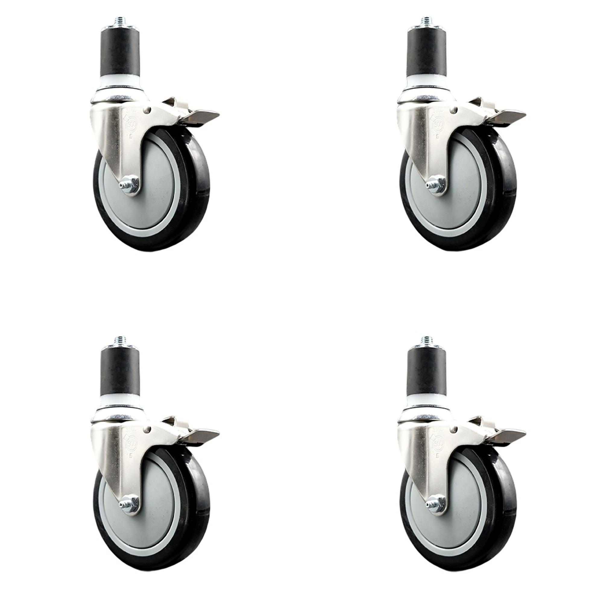 Service Caster, 5Inch x 1 1/4Inch Stem Casters, Wheel Diameter 5 in, Caster Type Swivel, Package (qty.) 4, Model SCC-SS316TTLEX20S514-PPUB-BLK-134-4