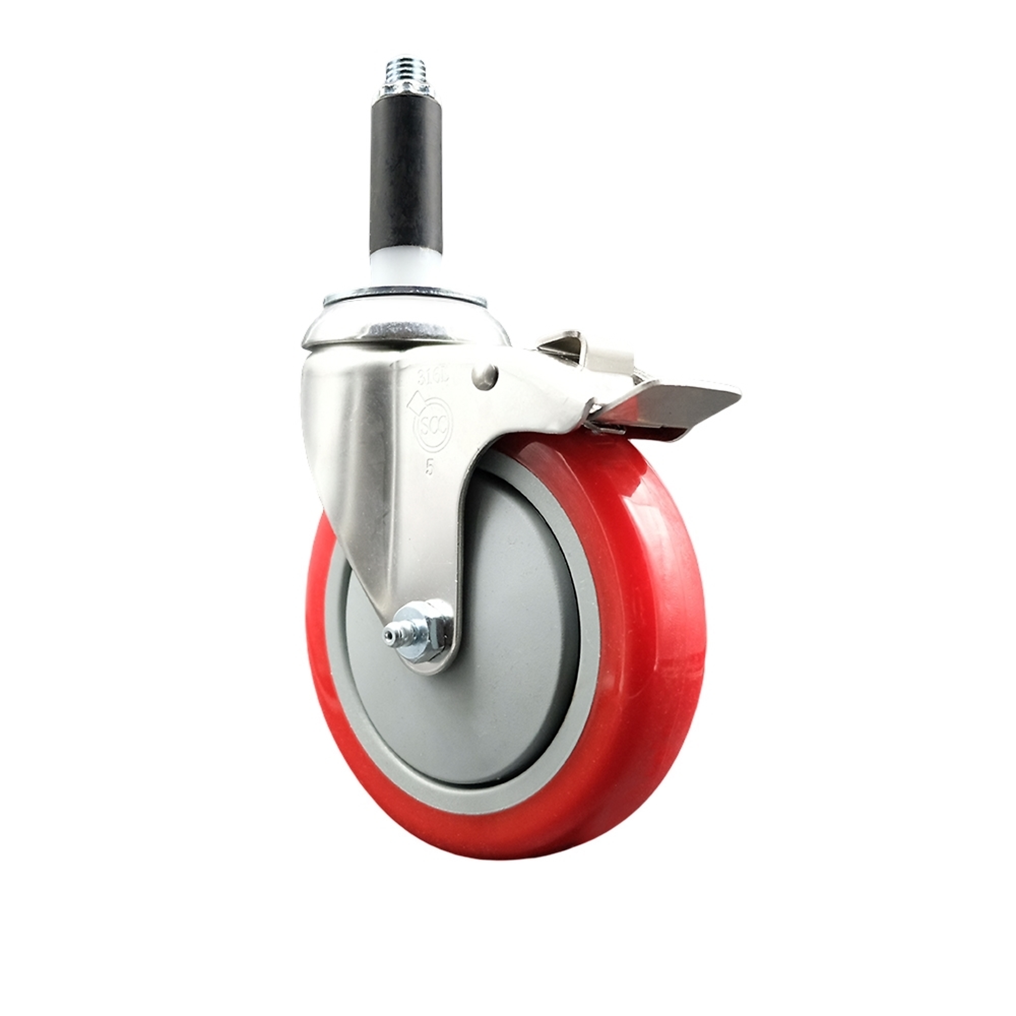 Service Caster, 5Inch x 1 1/4Inch Stem Caster, Wheel Diameter 5 in, Caster Type Swivel, Package (qty.) 1, Model SCC-SS316TTLEX20S514-PPUB-RED-34