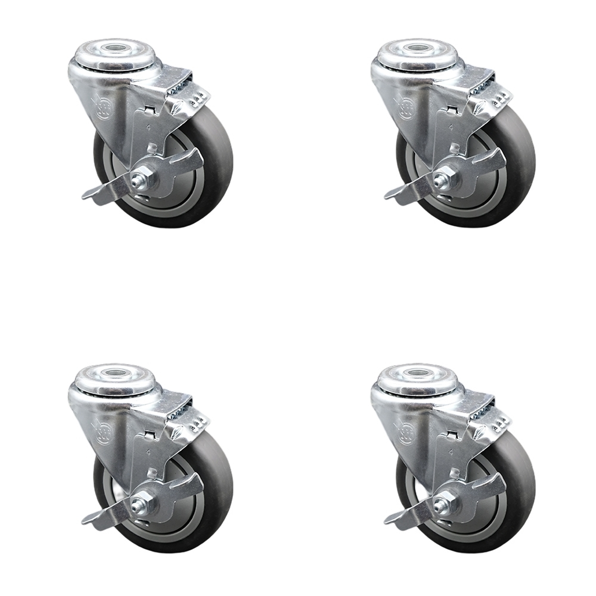 Service Caster, 4Inch x 1 1/4Inch Stem Casters, Wheel Diameter 4 in, Caster Type Swivel, Package (qty.) 4, Model SCC-SSBH20S414-TPRB-TLB-4