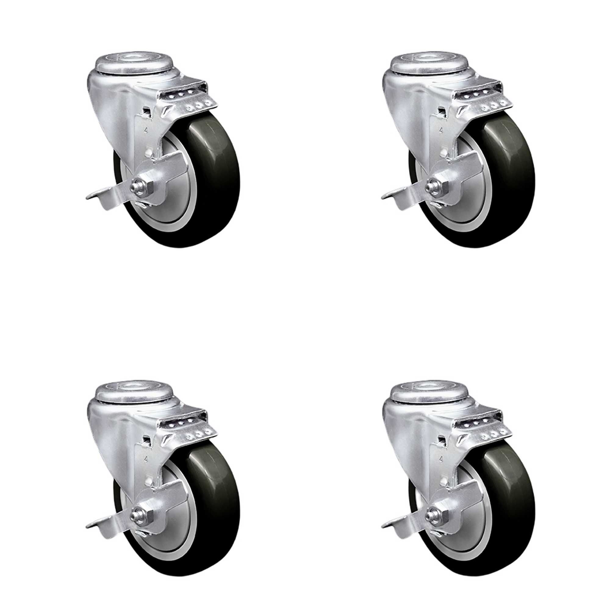 Service Caster, 4Inch x 1 1/4Inch Stem Casters, Wheel Diameter 4 in, Caster Type Swivel, Package (qty.) 4, Model SCC-SSBH20S414-PPUB-BLK-TLB-4