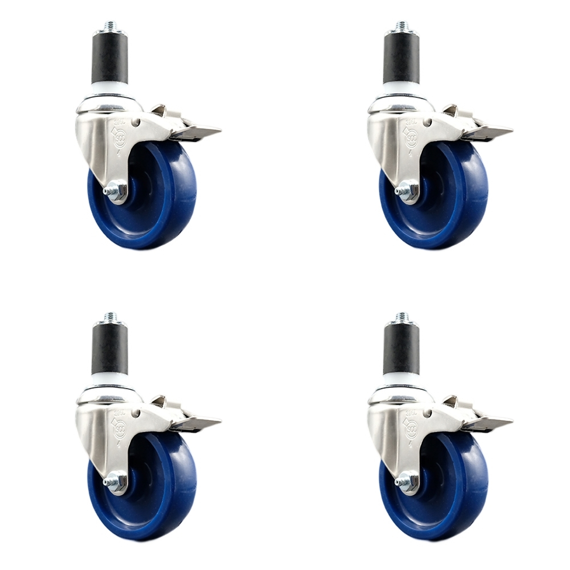 Service Caster, 4Inch x 1 1/4Inch Stem Casters, Wheel Diameter 4 in, Caster Type Swivel, Package (qty.) 4, Model SCC-SS316TTLEX20S414-SPUS-158-4