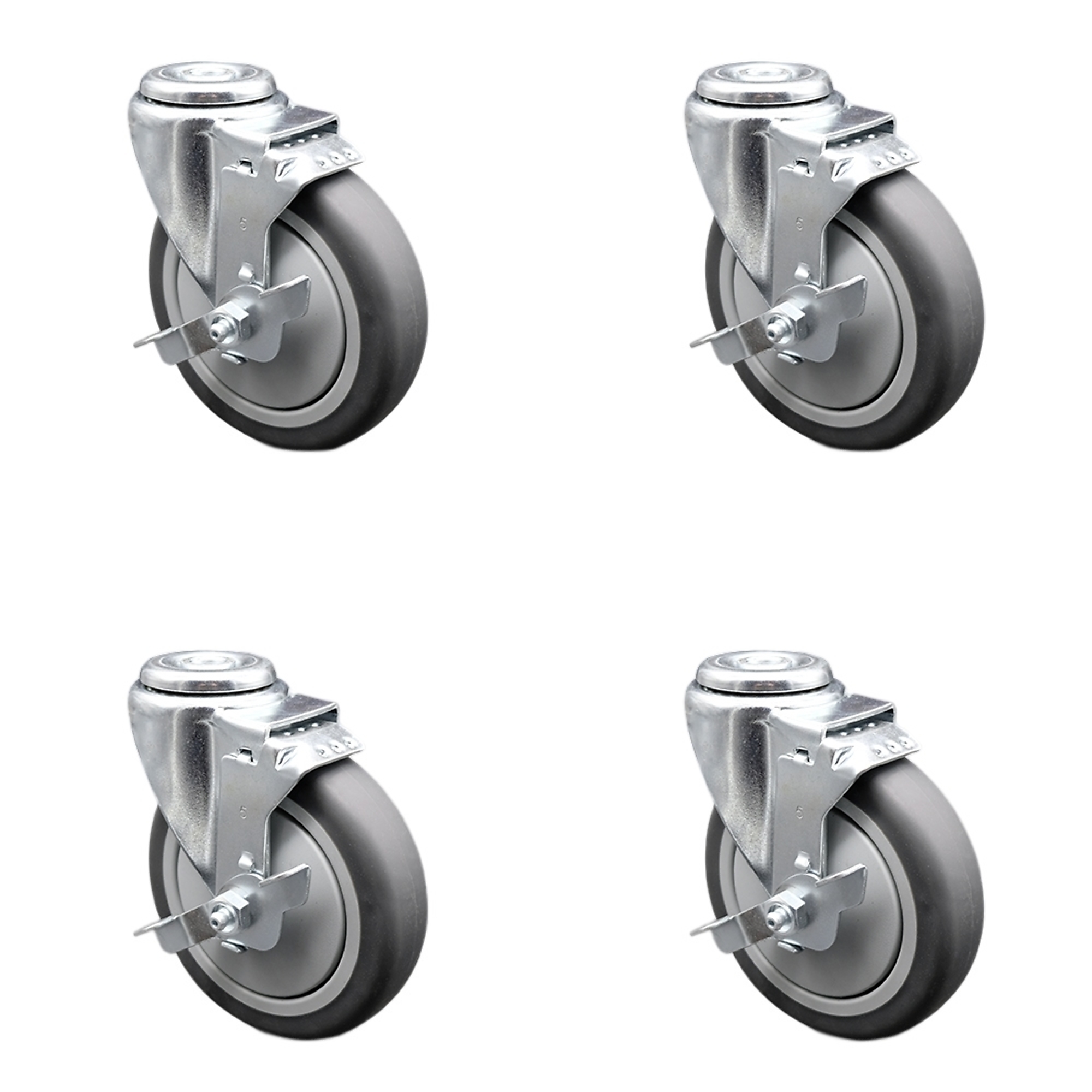 Service Caster, 5Inch x 1 1/4Inch Stem Casters, Wheel Diameter 5 in, Caster Type Swivel, Package (qty.) 4, Model SCC-SSBH20S514-TPRB-TLB-4