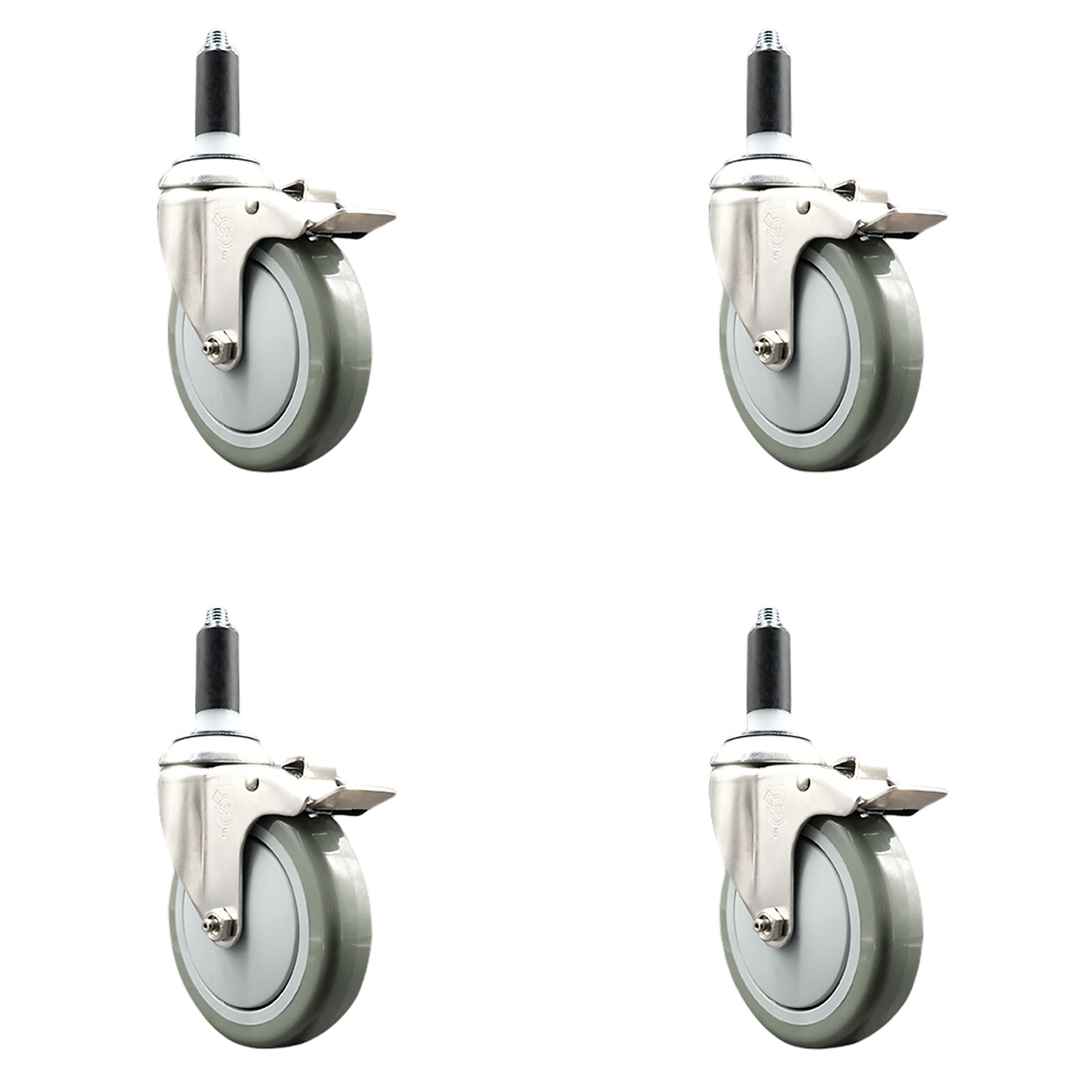 Service Caster, 5Inch x 1 1/4Inch Stem Casters, Wheel Diameter 5 in, Caster Type Swivel, Package (qty.) 4, Model SCC-SS316TTLEX20S514-PPUB-118-4