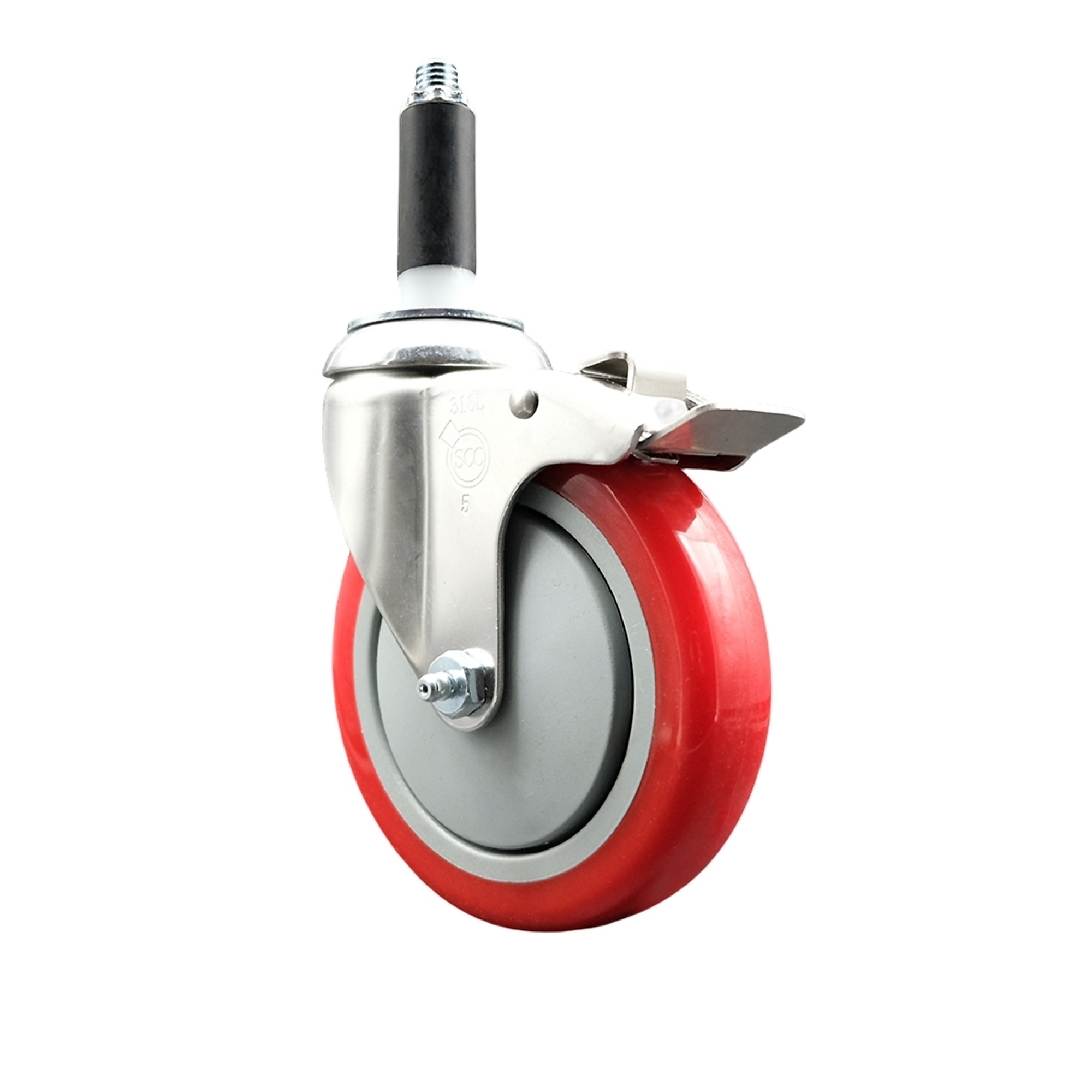 Service Caster, 5Inch x 1 1/4Inch Stem Caster, Wheel Diameter 5 in, Caster Type Swivel, Package (qty.) 1, Model SCC-SS316TTLEX20S514-PPUB-RED-78