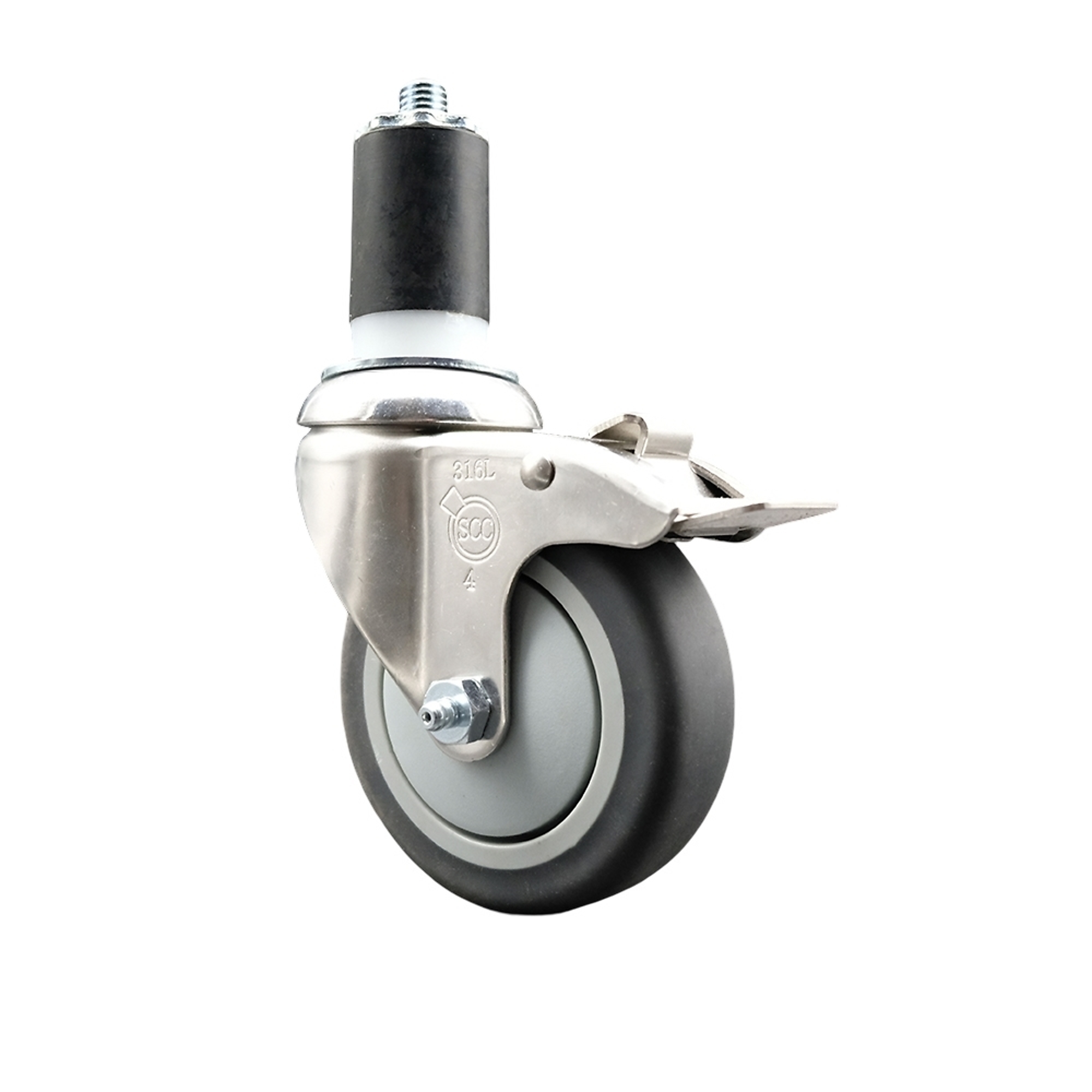 Service Caster, 4Inch x 1 1/4Inch Stem Caster, Wheel Diameter 4 in, Caster Type Swivel, Package (qty.) 1, Model SCC-SS316TTLEX20S414-TPRB-158