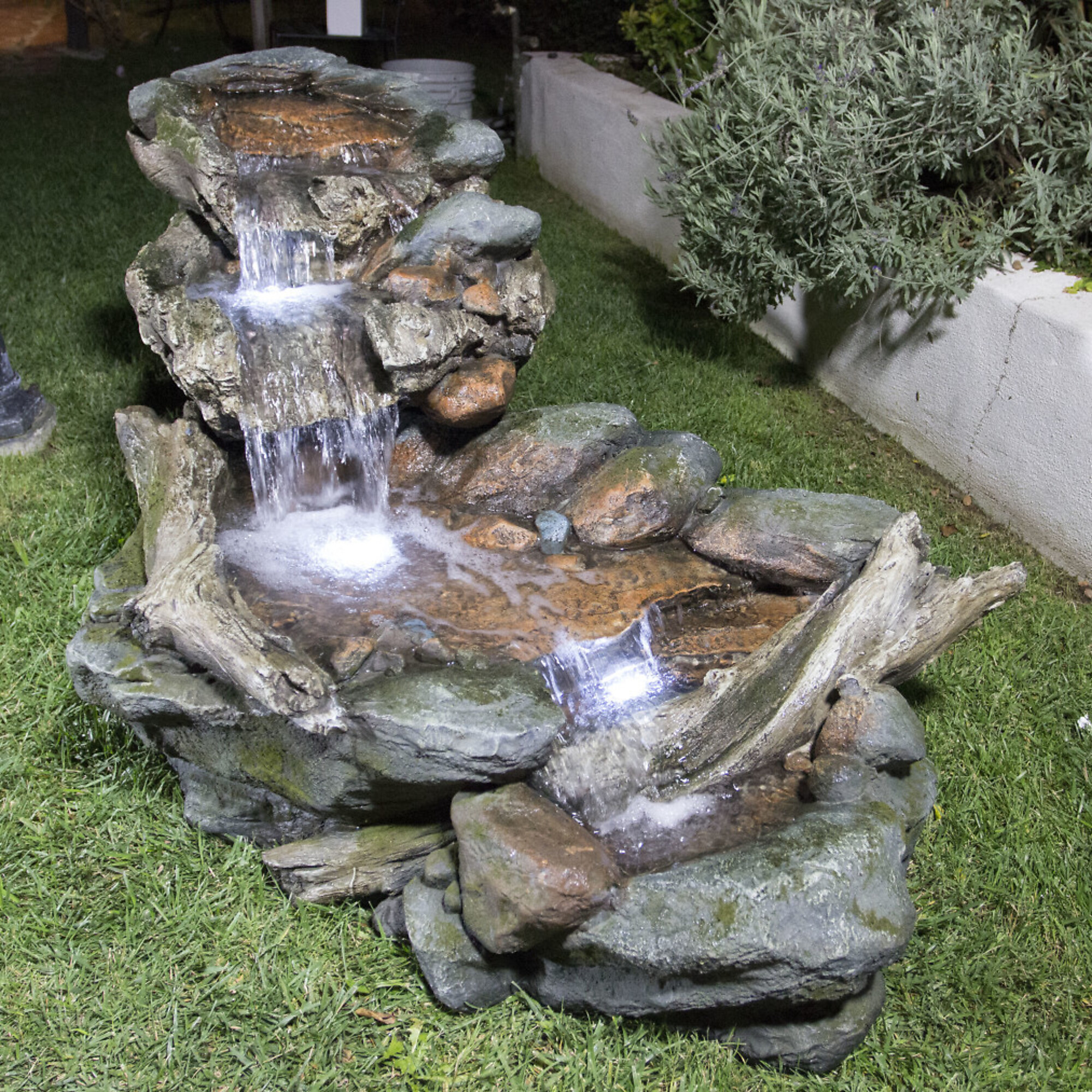 Alpine Corporation, 3 Tier Rainforest Fountain with LED Lights, Volts 120 Power Cord Length 6 ft, Model WIN558