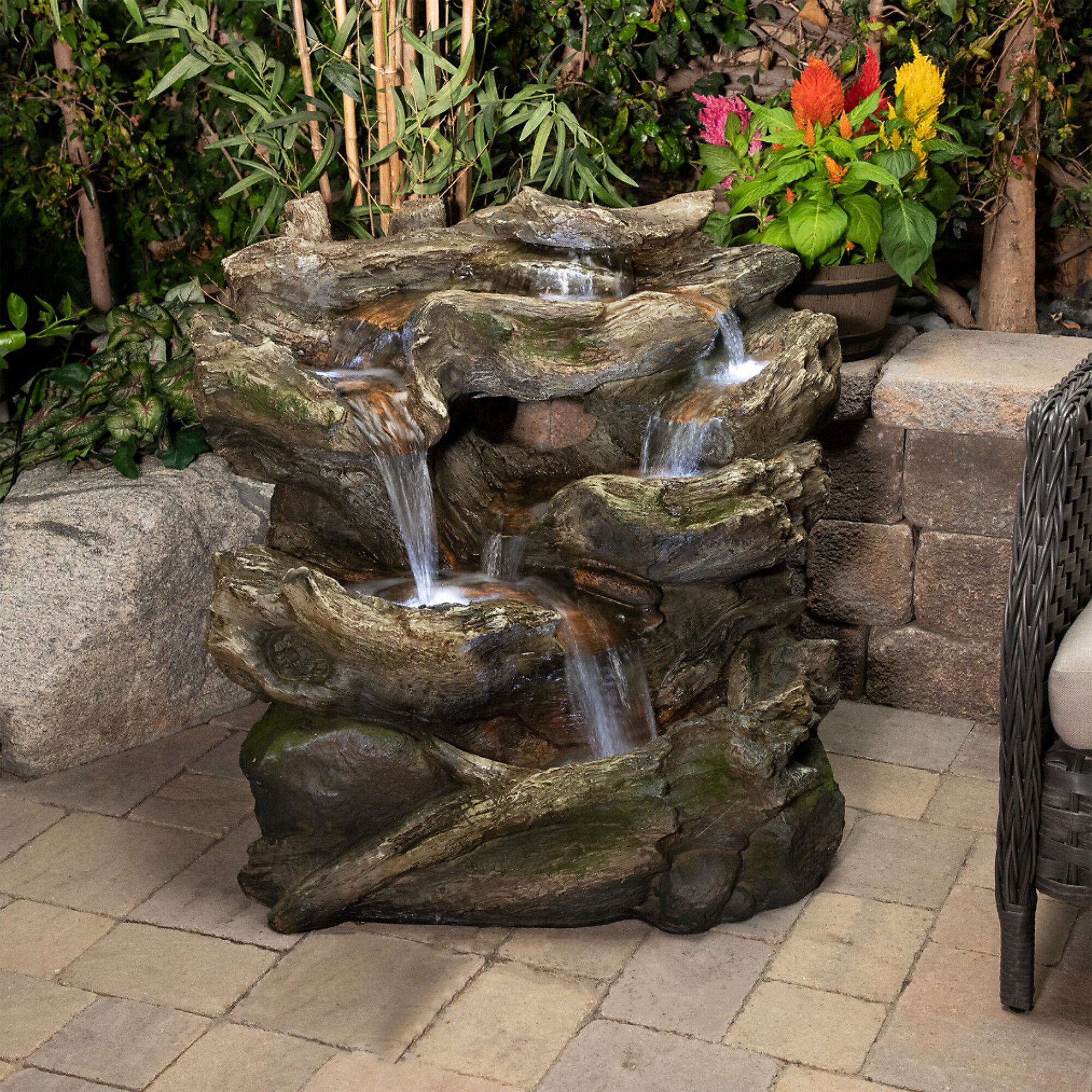 Alpine Corporation, Rainforest Tiered Fountain with White LED Lights, Volts 120 Power Cord Length 6 ft, Model WIN756