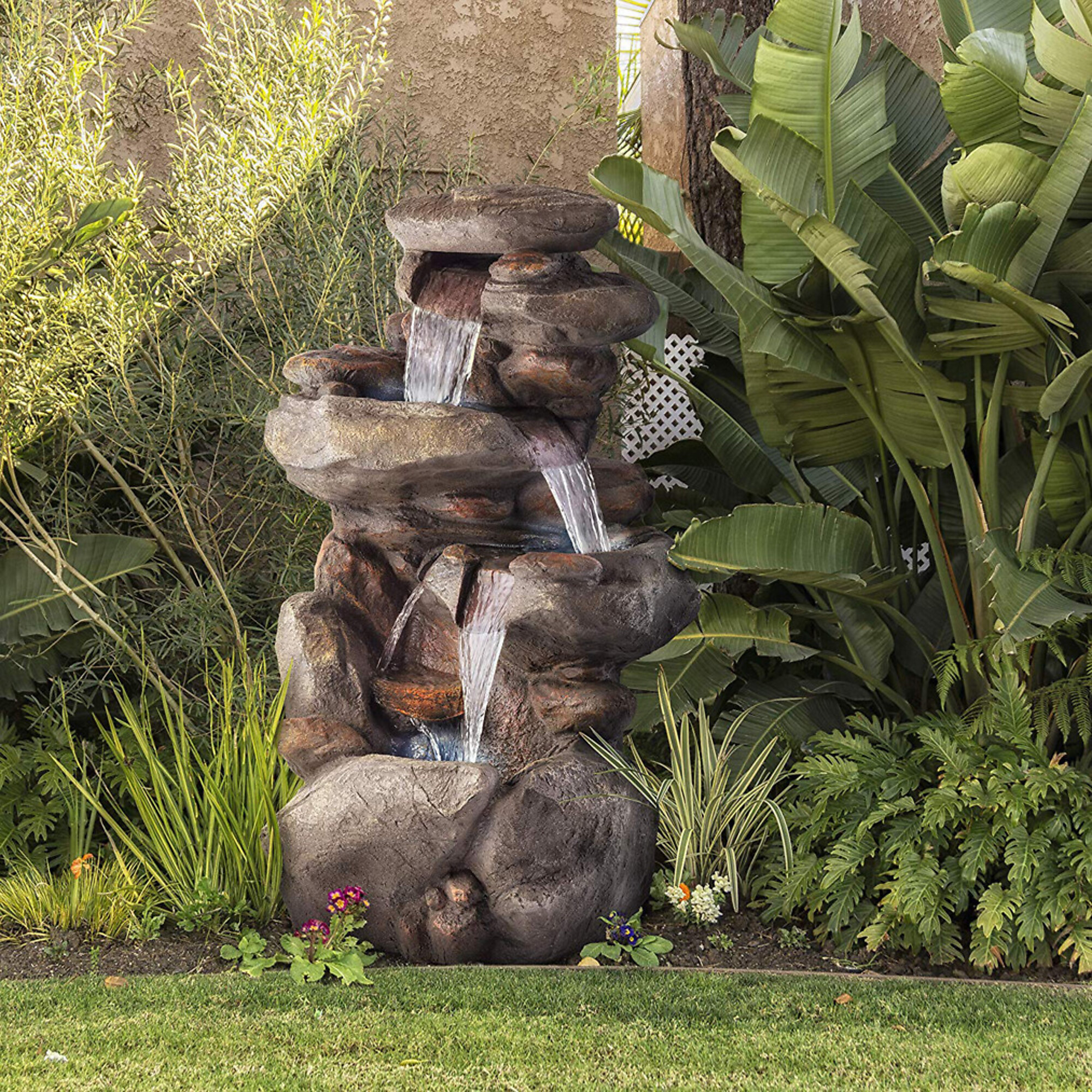 Alpine Corporation, 4-Tiered Rock Fountain with LED Lights, Volts 120 Power Cord Length 6.5 ft, Model WIN316