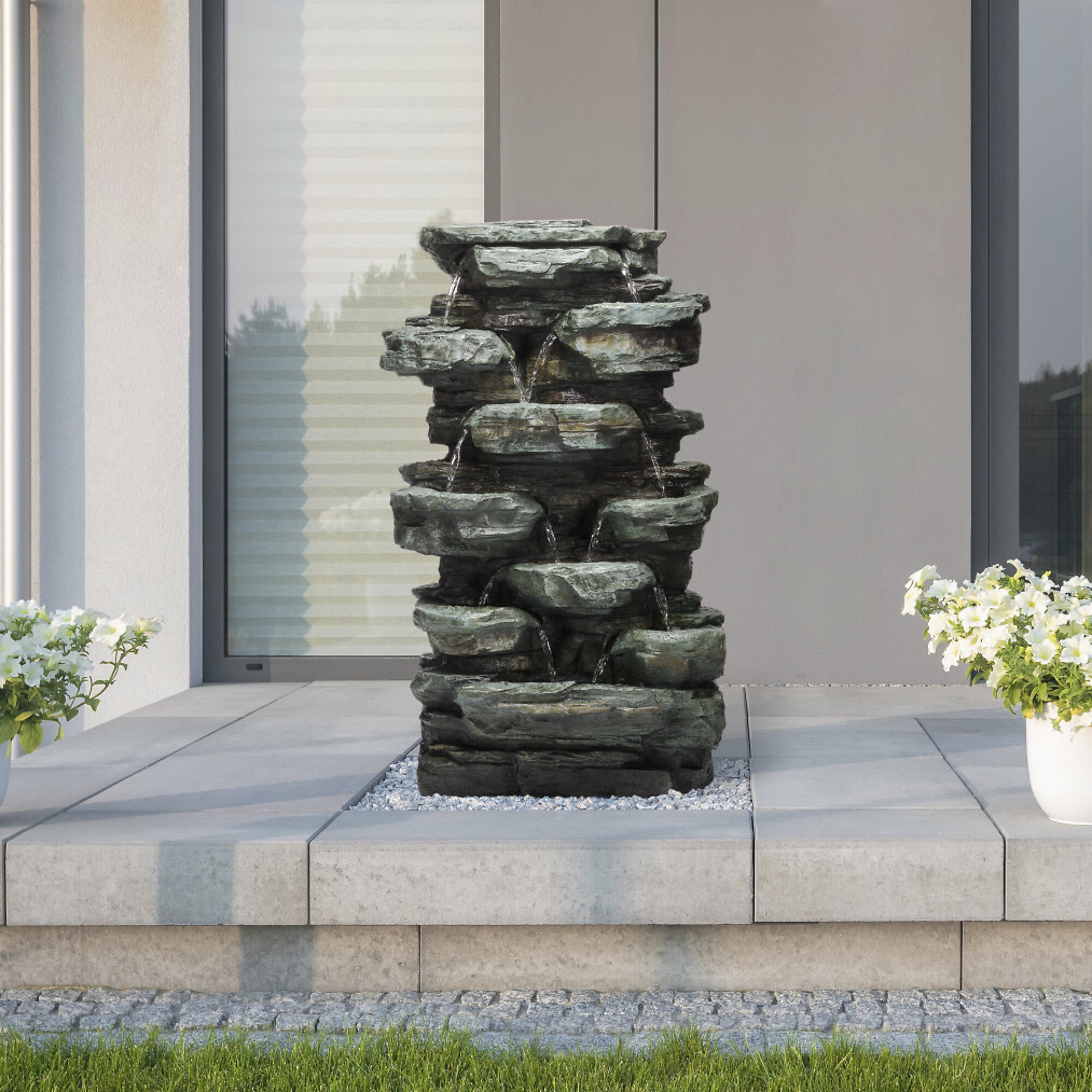 Alpine Corporation, 39Inch Tiered Cascading Rock Fountain with LED Lights, Volts 120 Power Cord Length 6 ft, Model WIN930
