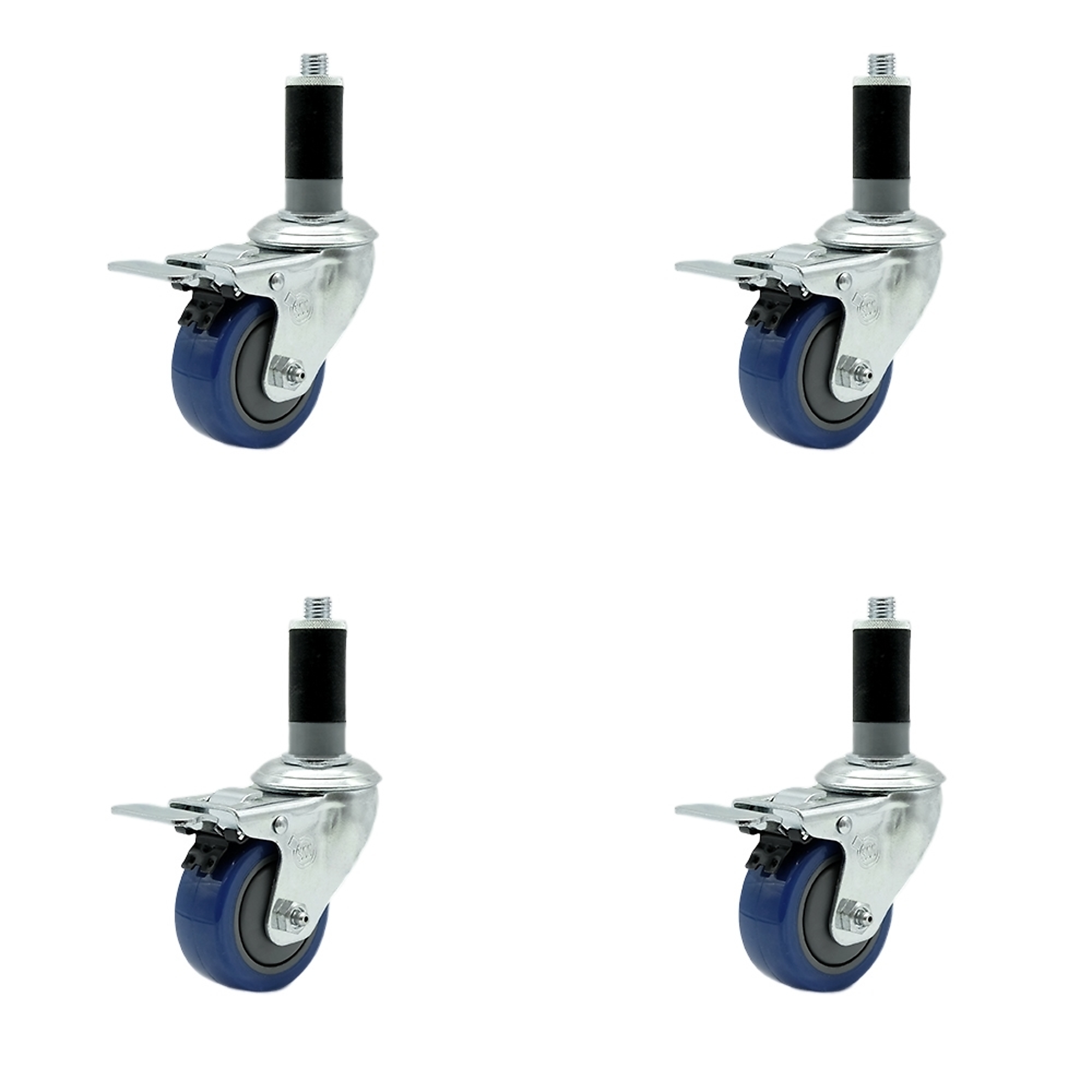 Service Caster, 3Inch x 1 1/4Inch Stem Casters, Wheel Diameter 3 in, Caster Type Rigid, Package (qty.) 4, Model SCC-TTLEX20S314-PPUB-BLUE-MTG43-4