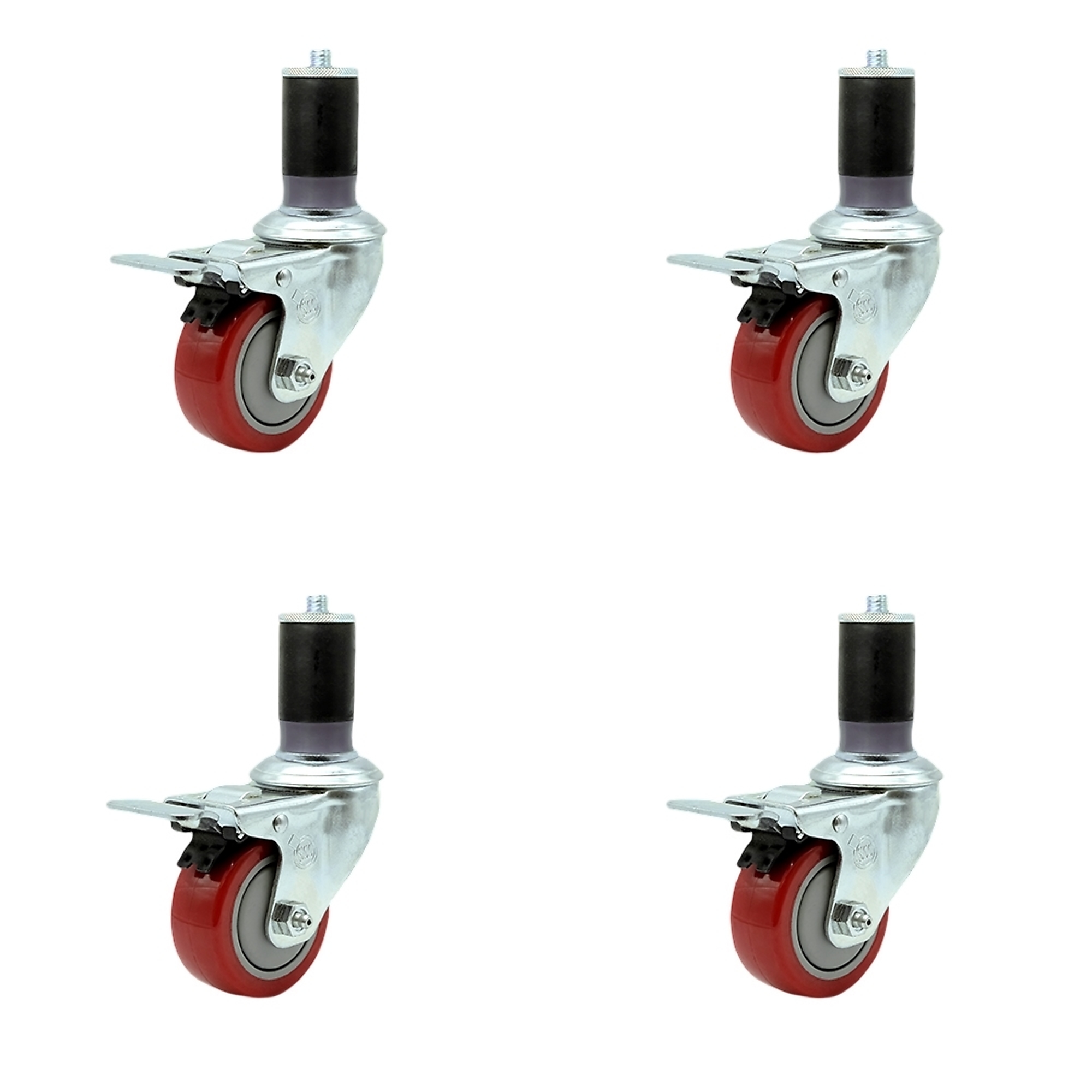 Service Caster, 3Inch x 1 1/4Inch Stem Casters, Wheel Diameter 3 in, Caster Type Rigid, Package (qty.) 4, Model SCC-TTLEX20S314-PPUB-RED-MTG47-4