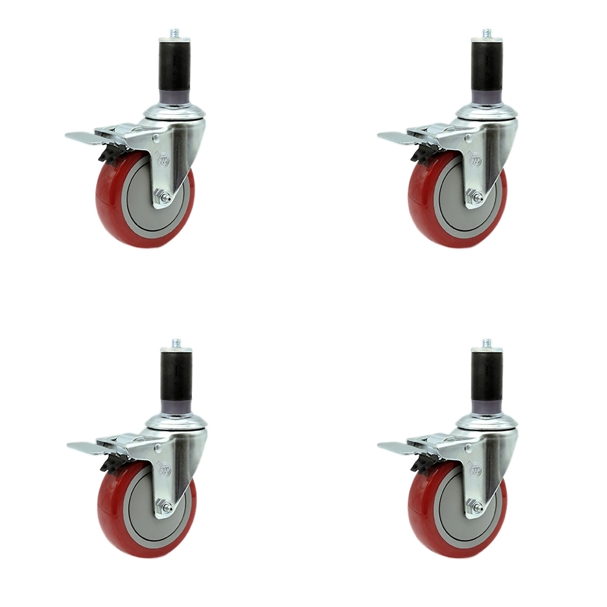 Service Caster, 4Inch x 1 1/4Inch Stem Casters, Wheel Diameter 4 in, Caster Type Rigid, Package (qty.) 4, Model SCC-TTLEX20S414-PPUB-RED-MTG46-4