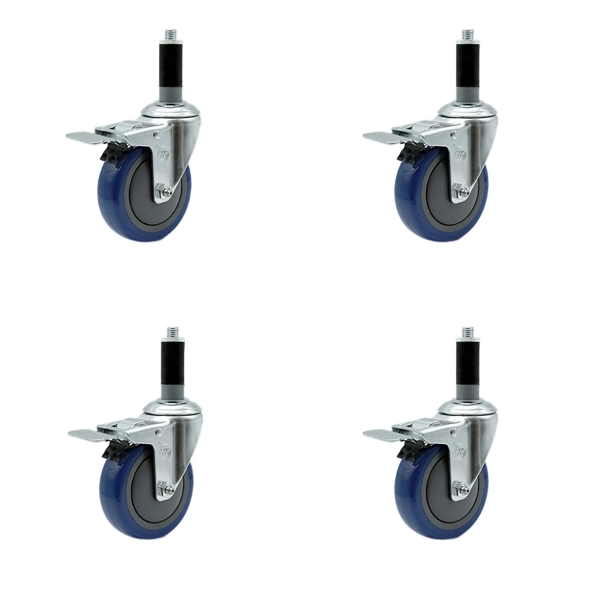 Service Caster, 4Inch x 1 1/4Inch Stem Casters, Wheel Diameter 4 in, Caster Type Rigid, Package (qty.) 4, Model SCC-TTLEX20S414-PPUB-BLUE-MTG42-4