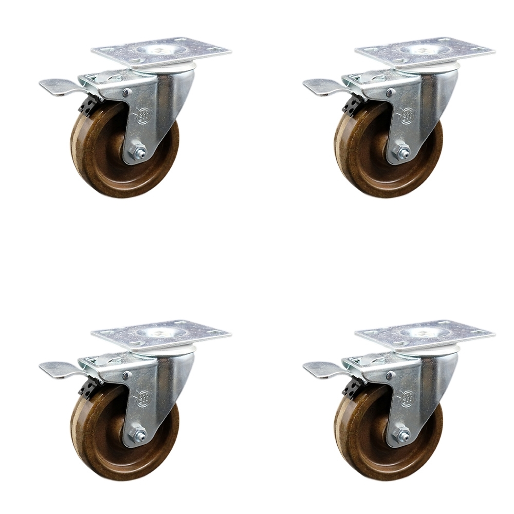 Service Caster, 4Inch x 1 1/4Inch Plate Casters, Wheel Diameter 4 in, Caster Type Swivel, Package (qty.) 4, Model SCC-TTL20S414-PHRHT-4