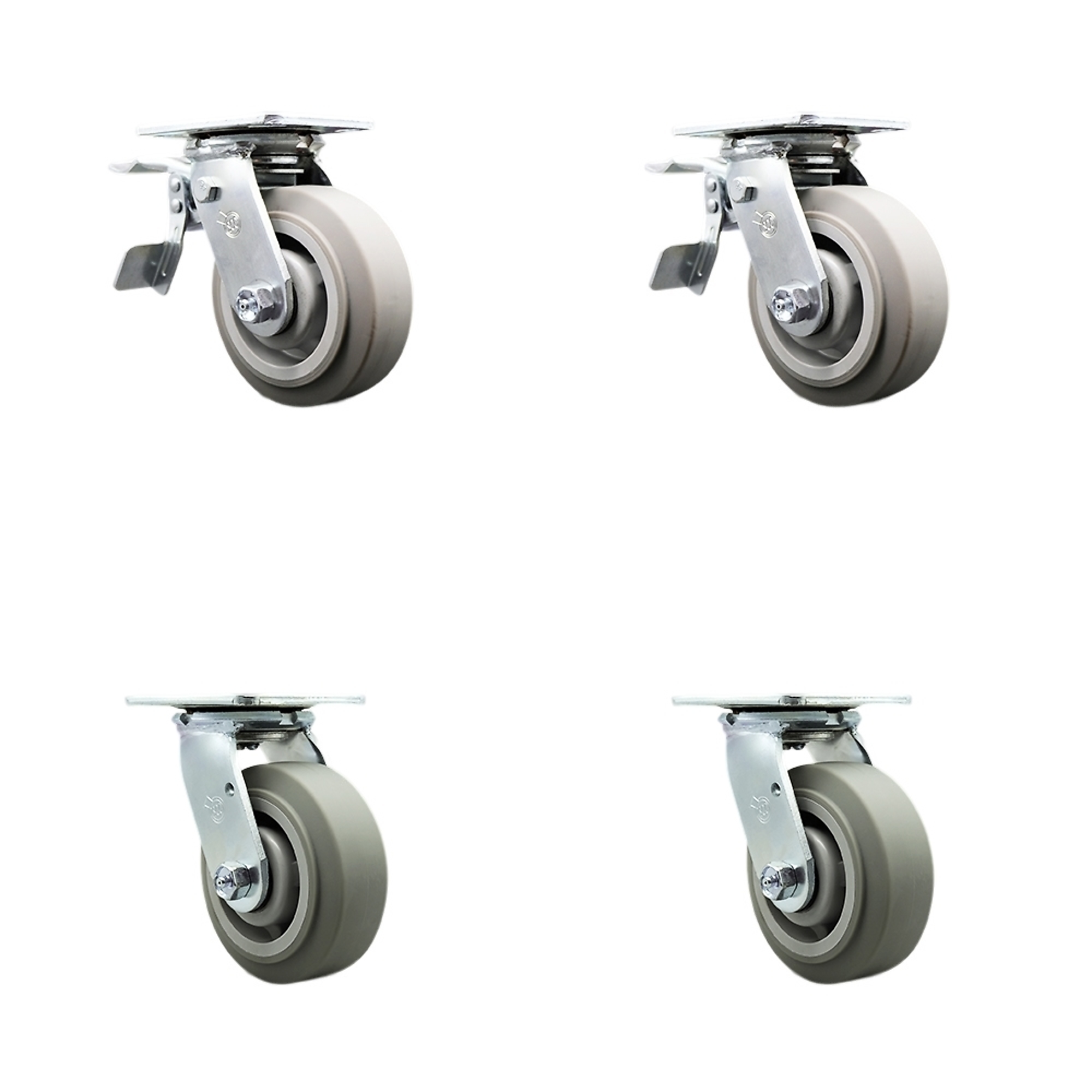 Service Caster, 5Inch x 2Inch Plate Casters, Wheel Diameter 5 in, Caster Type Swivel, Package (qty.) 4, Model SCC-TTL30S520-TPRBF-2-S-2