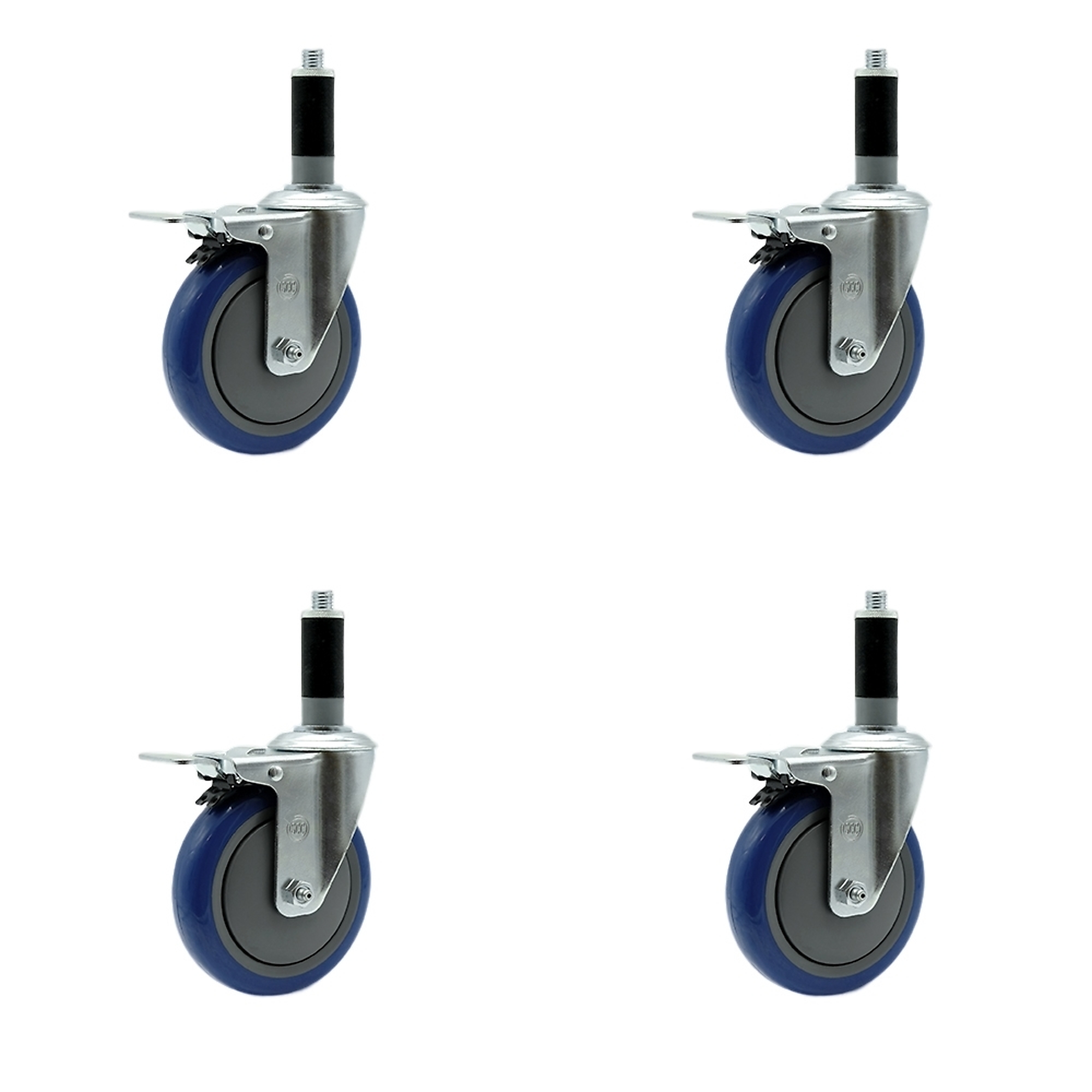 Service Caster, 5Inch x 1 1/4Inch Stem Casters, Wheel Diameter 5 in, Caster Type Rigid, Package (qty.) 4, Model SCC-TTLEX20S514-PPUB-BLUE-MTG42-4