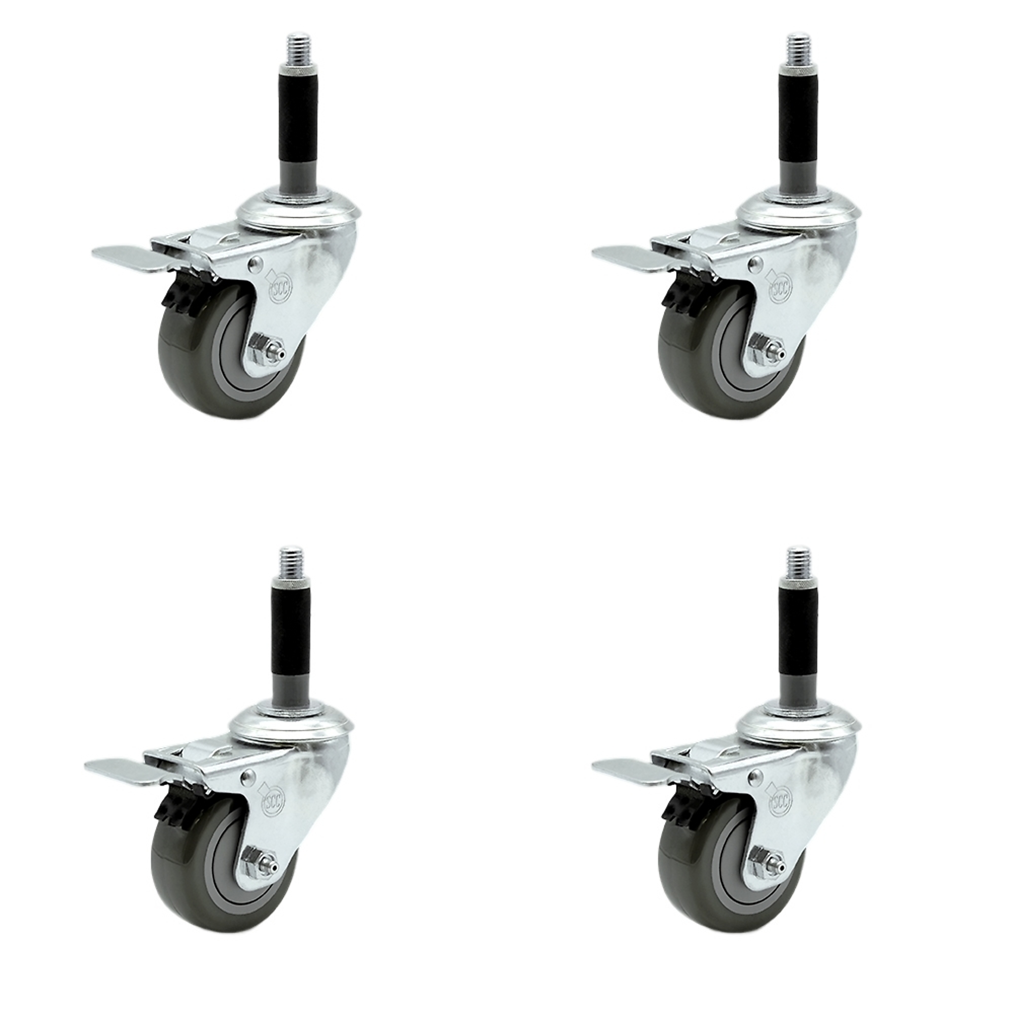 Service Caster, 3Inch x 1 1/4Inch Stem Casters, Wheel Diameter 3 in, Caster Type Rigid, Package (qty.) 4, Model SCC-TTLEX20S314-PPUB-MTG40-4