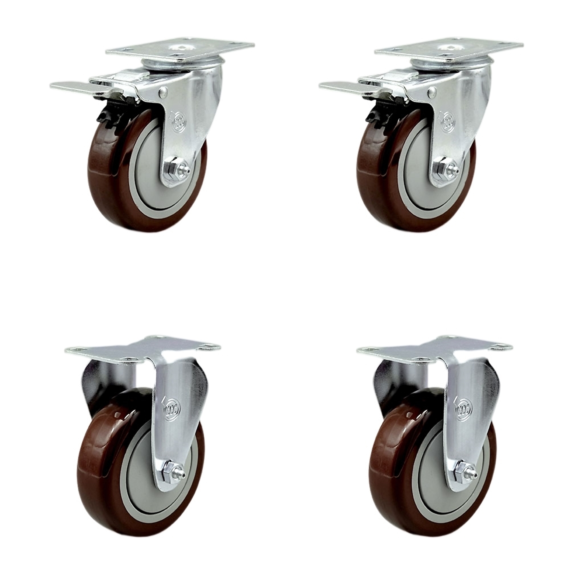 Service Caster, 4Inch x 1 1/4Inch Stem Casters, Wheel Diameter 4 in, Caster Type Swivel, Package (qty.) 4, Model SCC-TTL20S414-PPUB-MRN-2-R-2