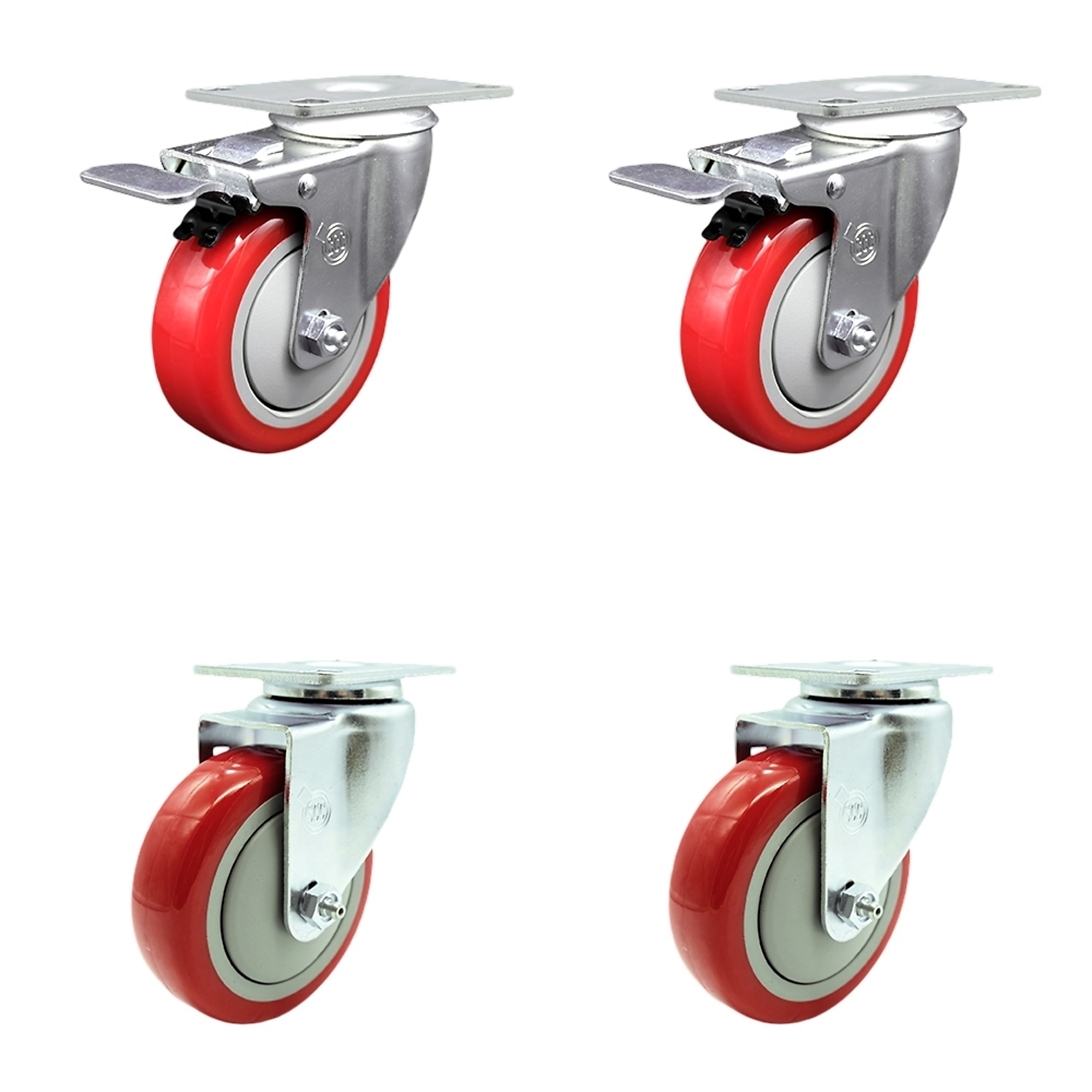 Service Caster, 4Inch x 1 1/4Inch Stem Casters, Wheel Diameter 4 in, Caster Type Swivel, Package (qty.) 4, Model SCC-TTL20S414-PPUB-RED-2-S-2