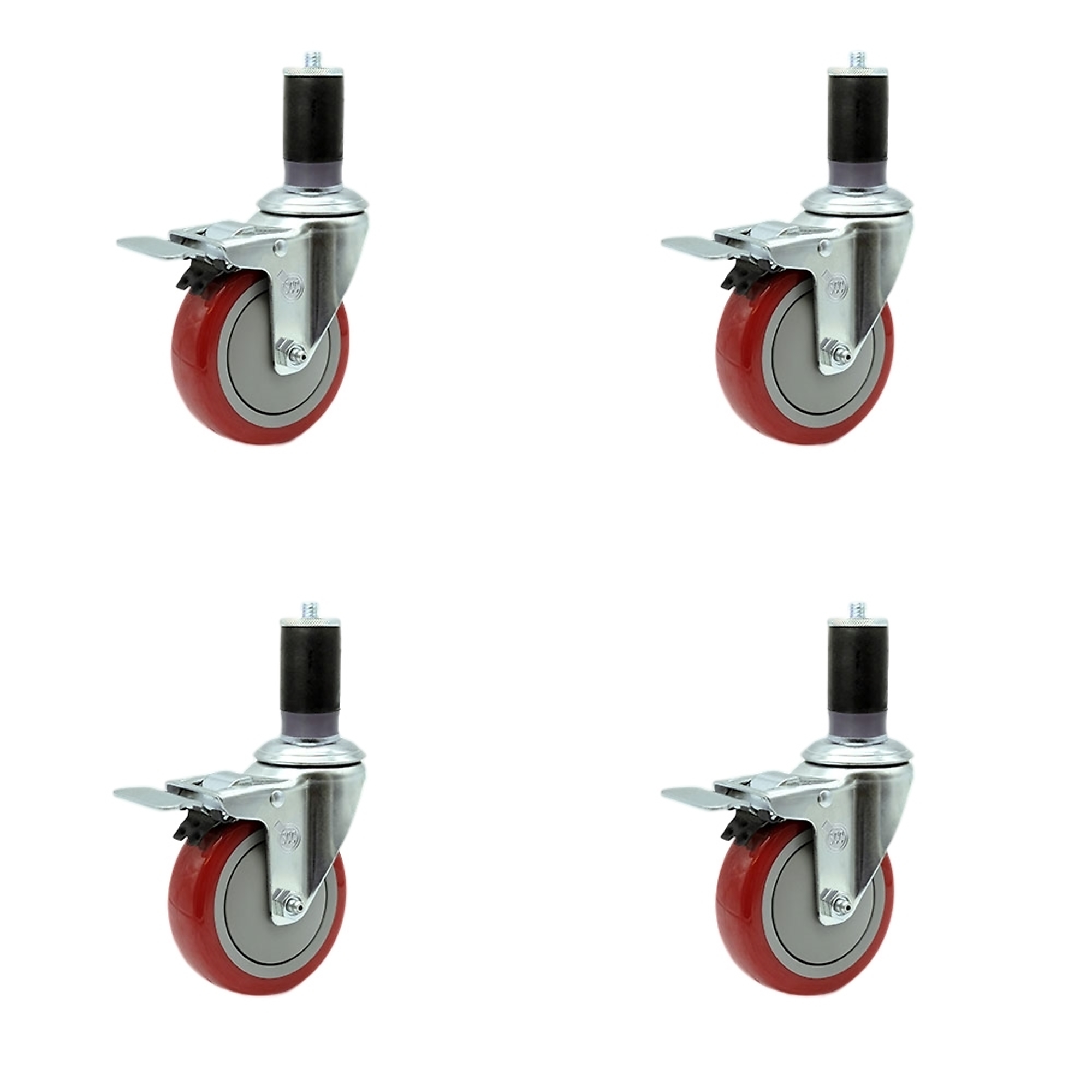 Service Caster, 4Inch x 1 1/4Inch Stem Casters, Wheel Diameter 4 in, Caster Type Rigid, Package (qty.) 4, Model SCC-TTLEX20S414-PPUB-RED-MTG47-4