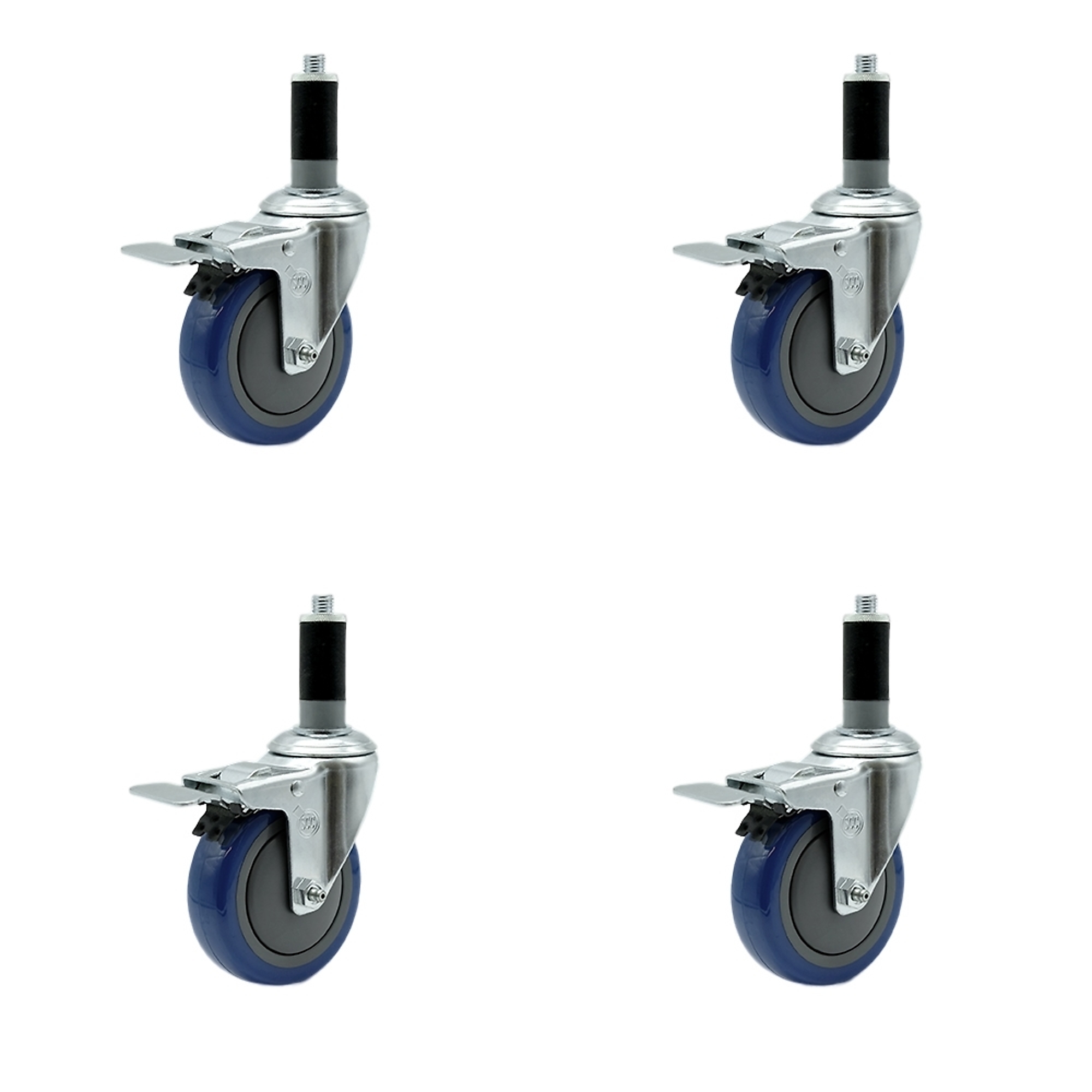 Service Caster, 4Inch x 1 1/4Inch Stem Casters, Wheel Diameter 4 in, Caster Type Rigid, Package (qty.) 4, Model SCC-TTLEX20S414-PPUB-BLUE-MTG43-4